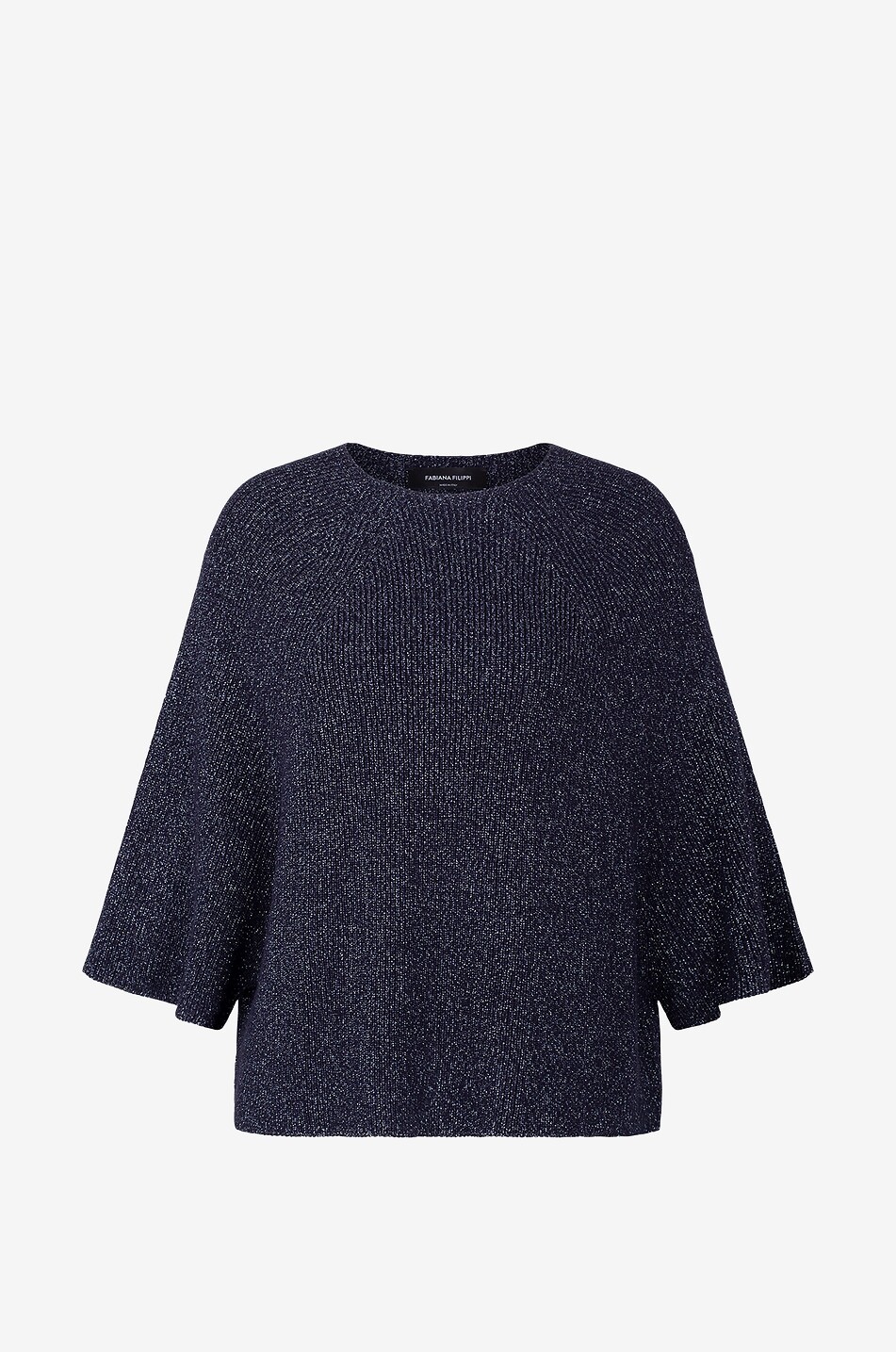 Pull côtelé en coton et lurex à manches raglan courtes