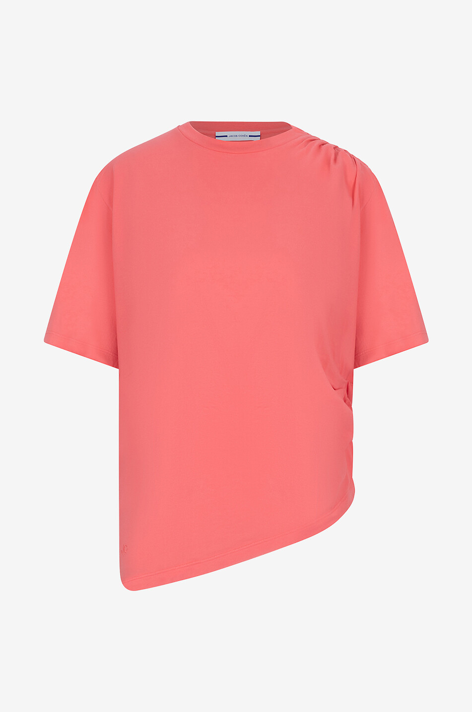 Asymmetric short-sleeved T-shirt with gathers