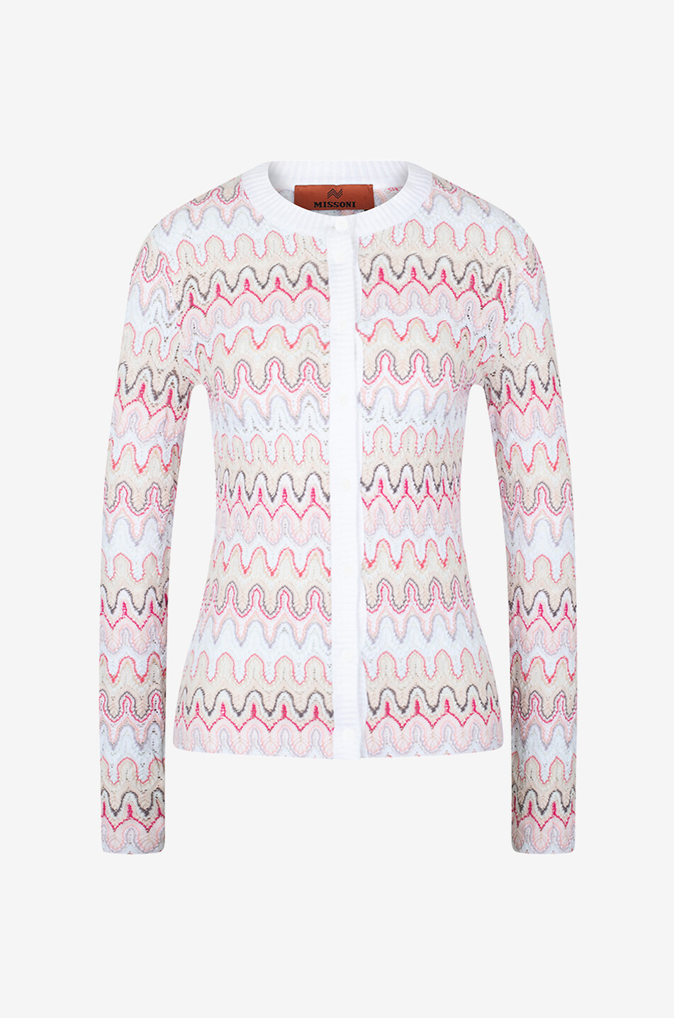 Wave patterned figure-hugging button-down cardigan