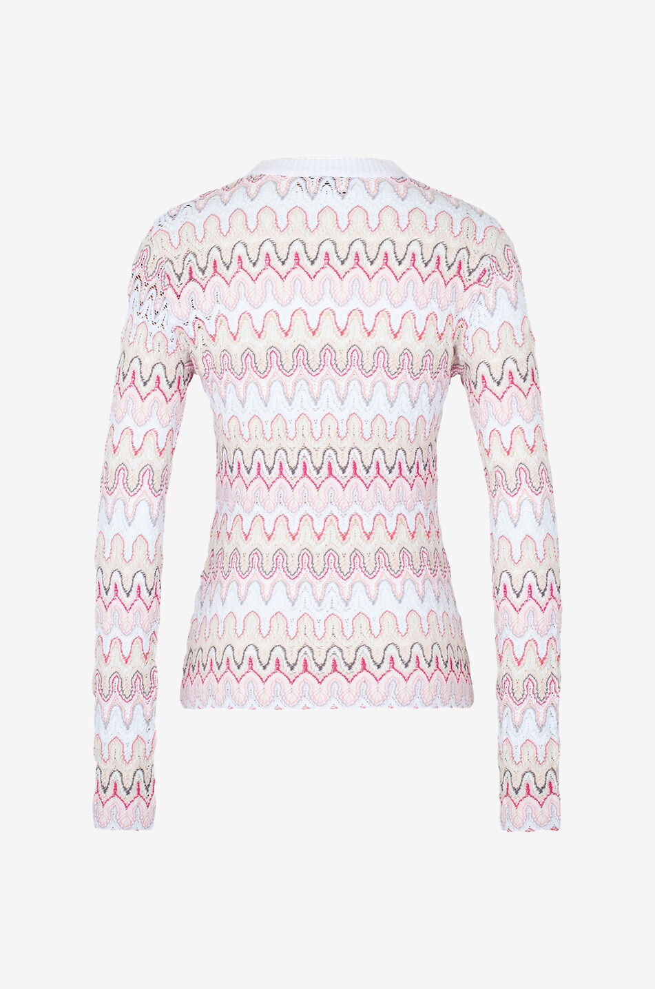 Wave patterned figure-hugging button-down cardigan
