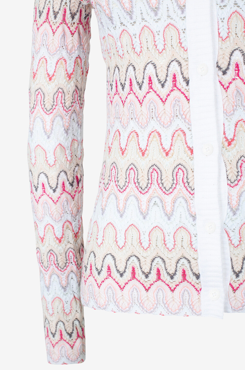 Wave patterned figure-hugging button-down cardigan