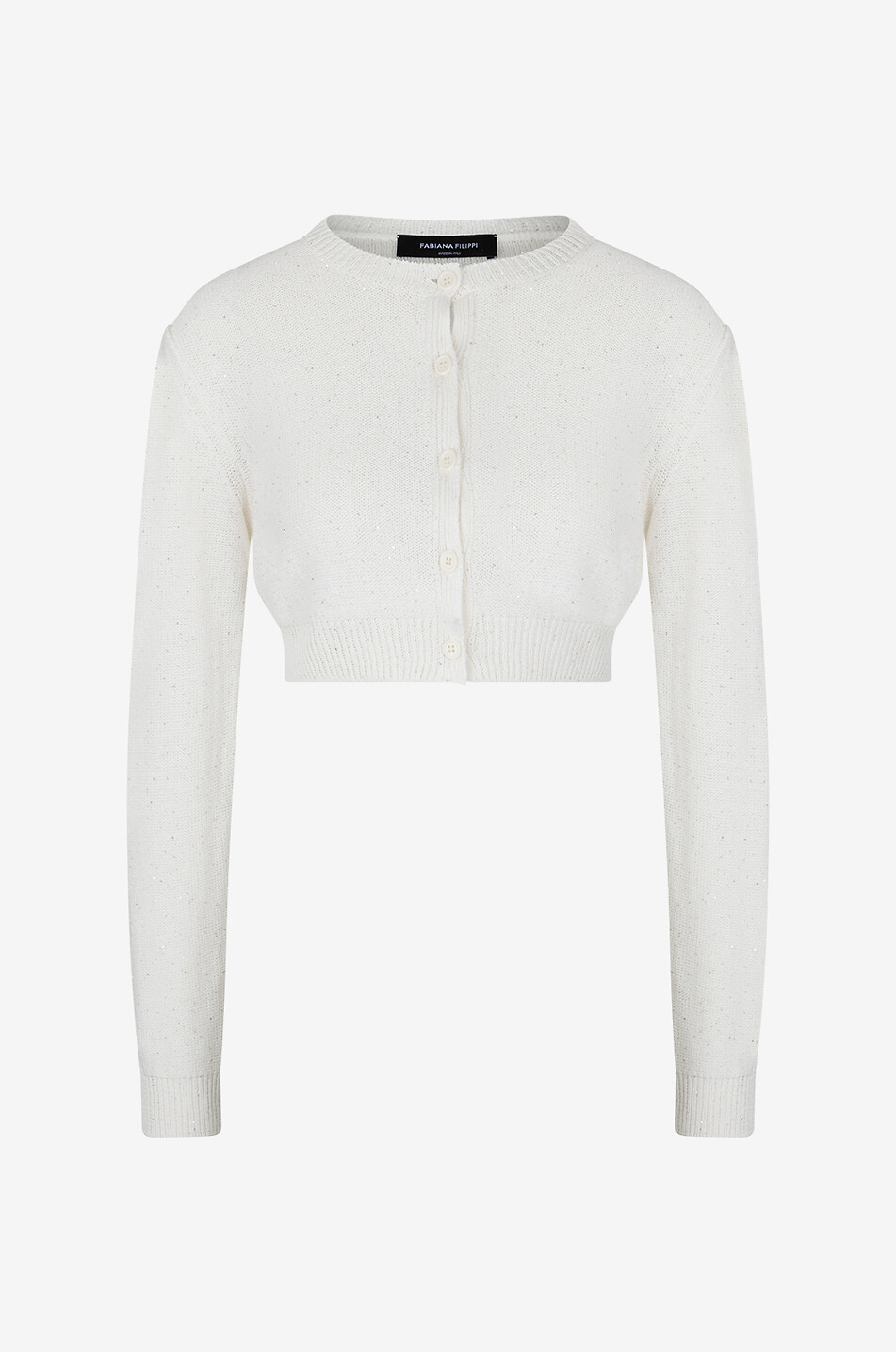Sequin adorned cropped cotton and linen cardigan