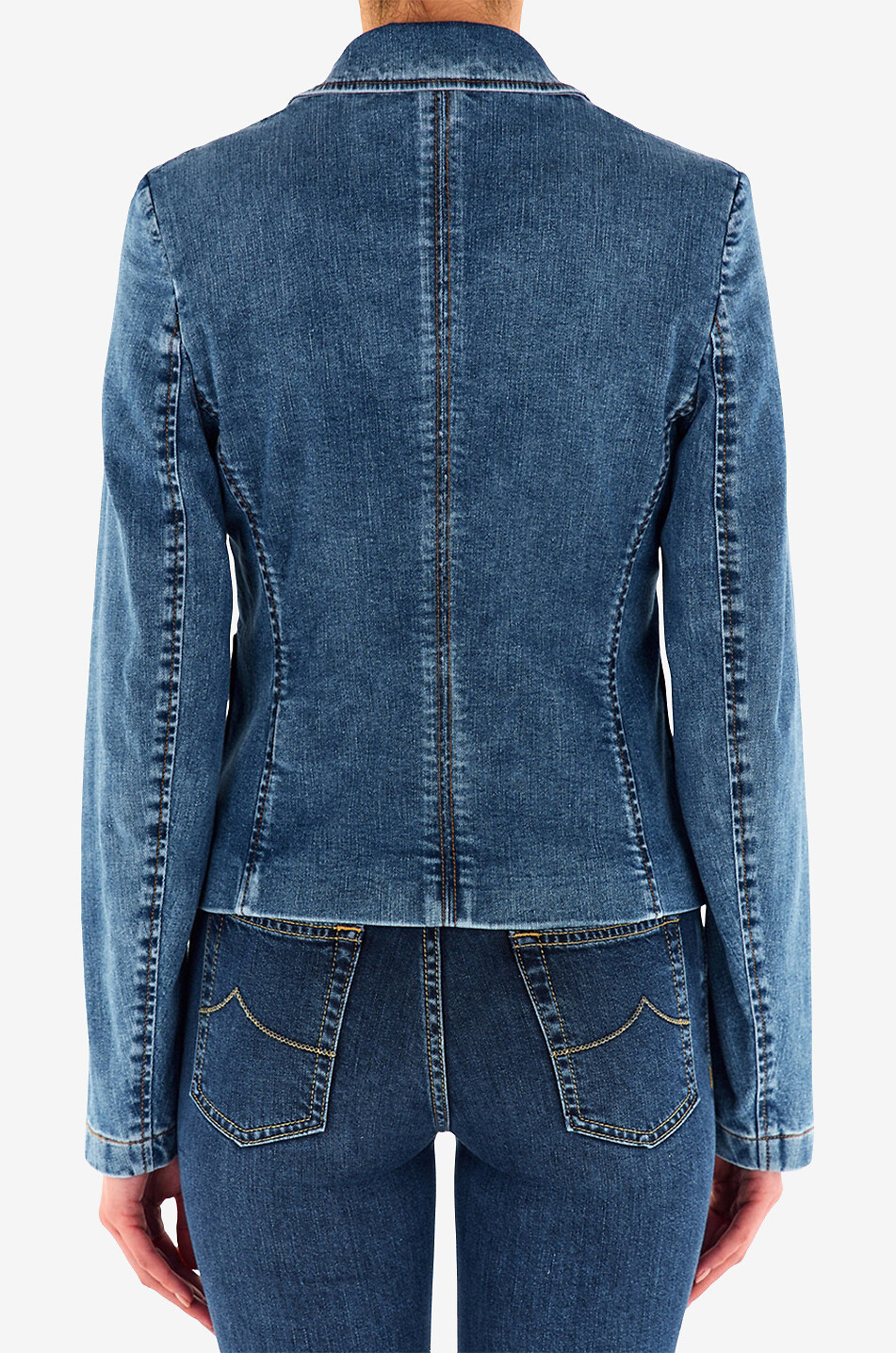JACOB COHEN Faded denim short blazer Women MEDIUM BLUE 4