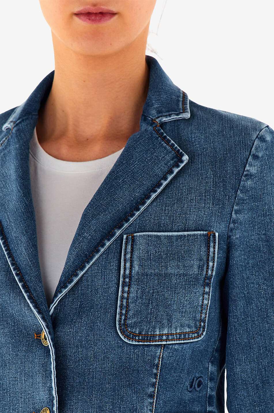 JACOB COHEN Faded denim short blazer Women MEDIUM BLUE 5