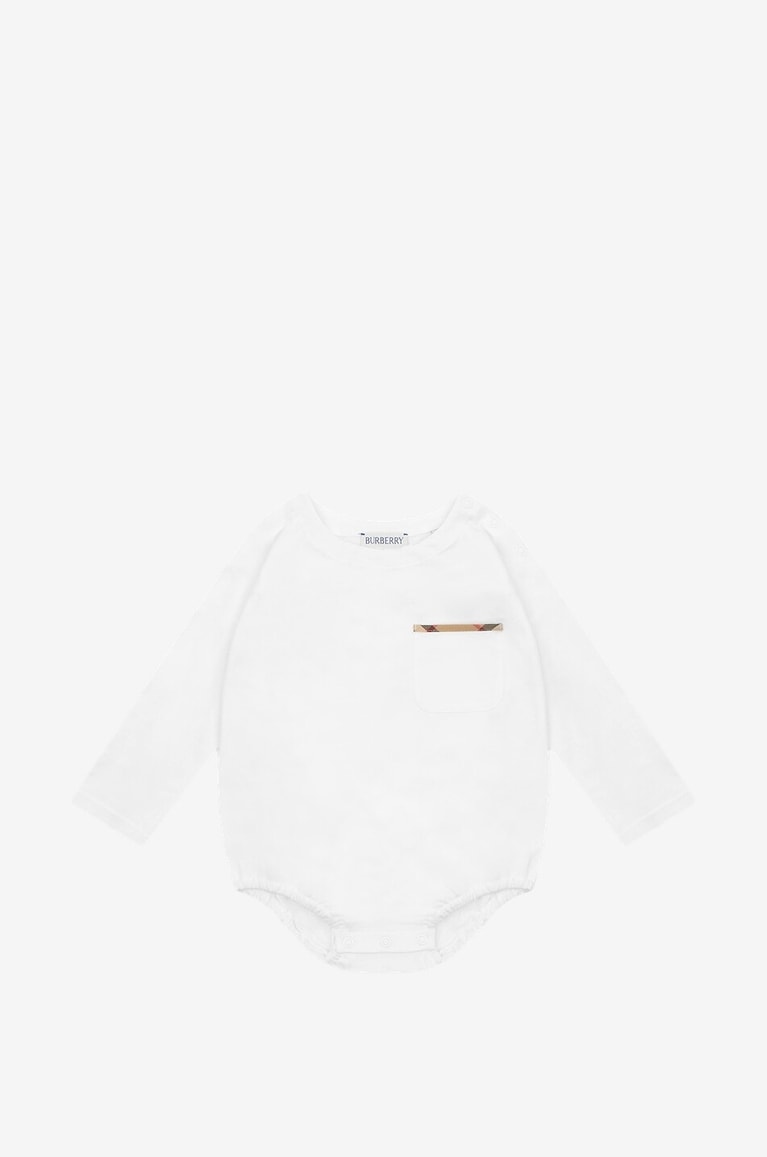 BURBERRY Arden Check Trim long-sleeved baby jersey bodysuit Baby WHITE 1