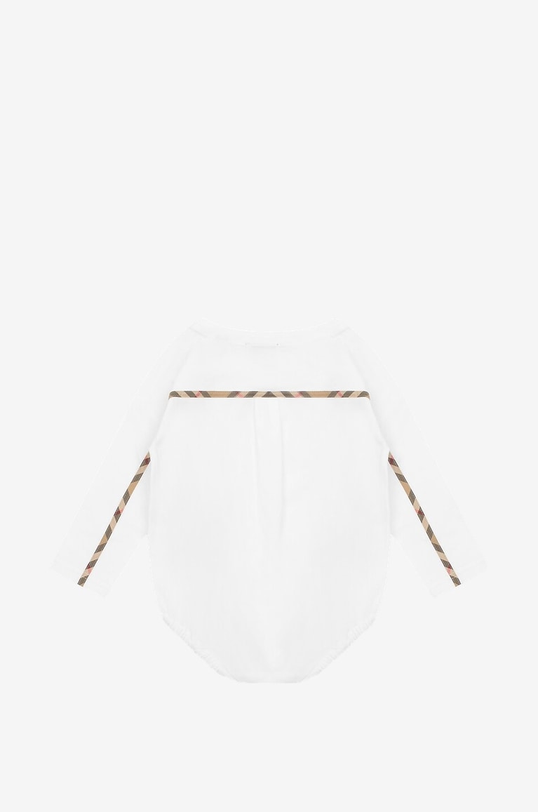 BURBERRY Arden Check Trim long-sleeved baby jersey bodysuit Baby WHITE 2