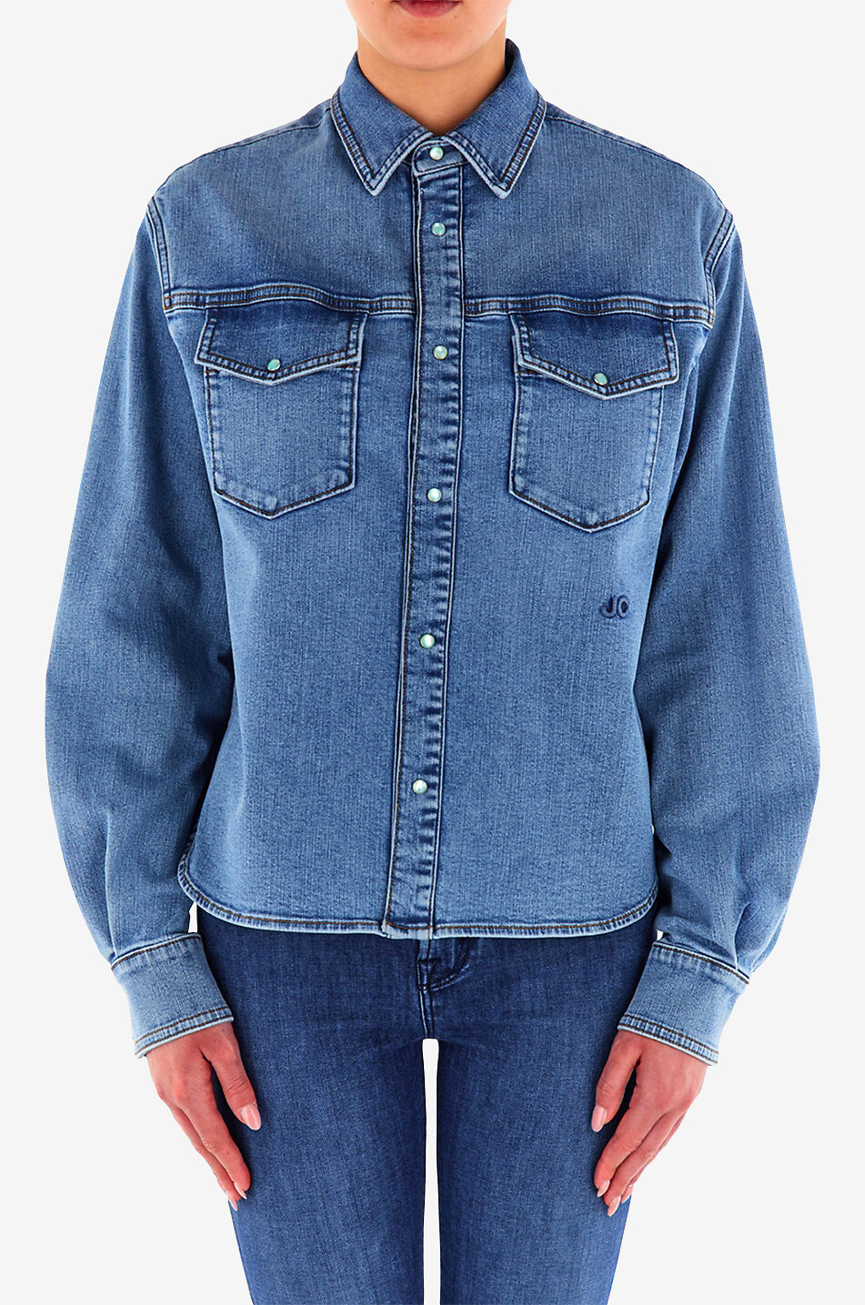 Hemd mit langen Ärmeln aus ausgewaschenem Denim