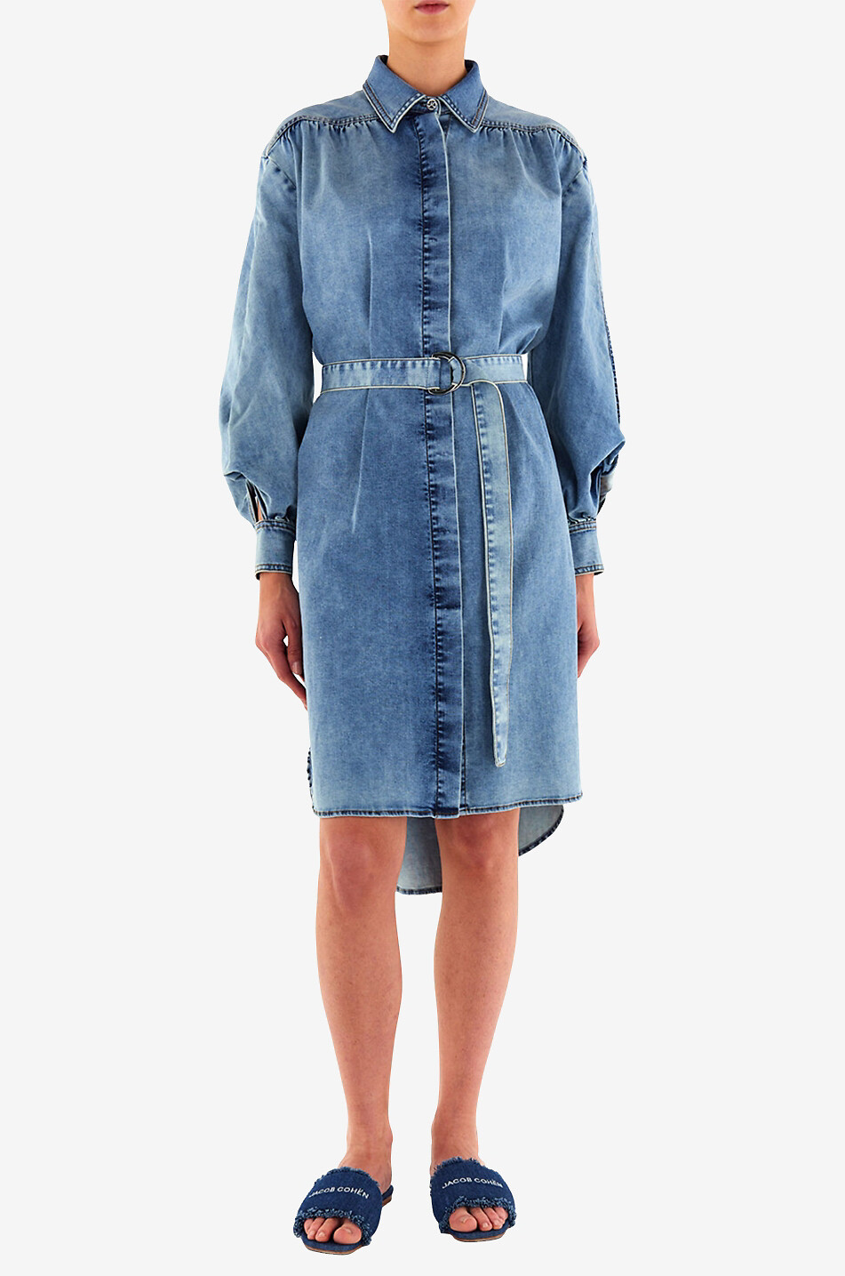 Robe chemise midi en denim délavé