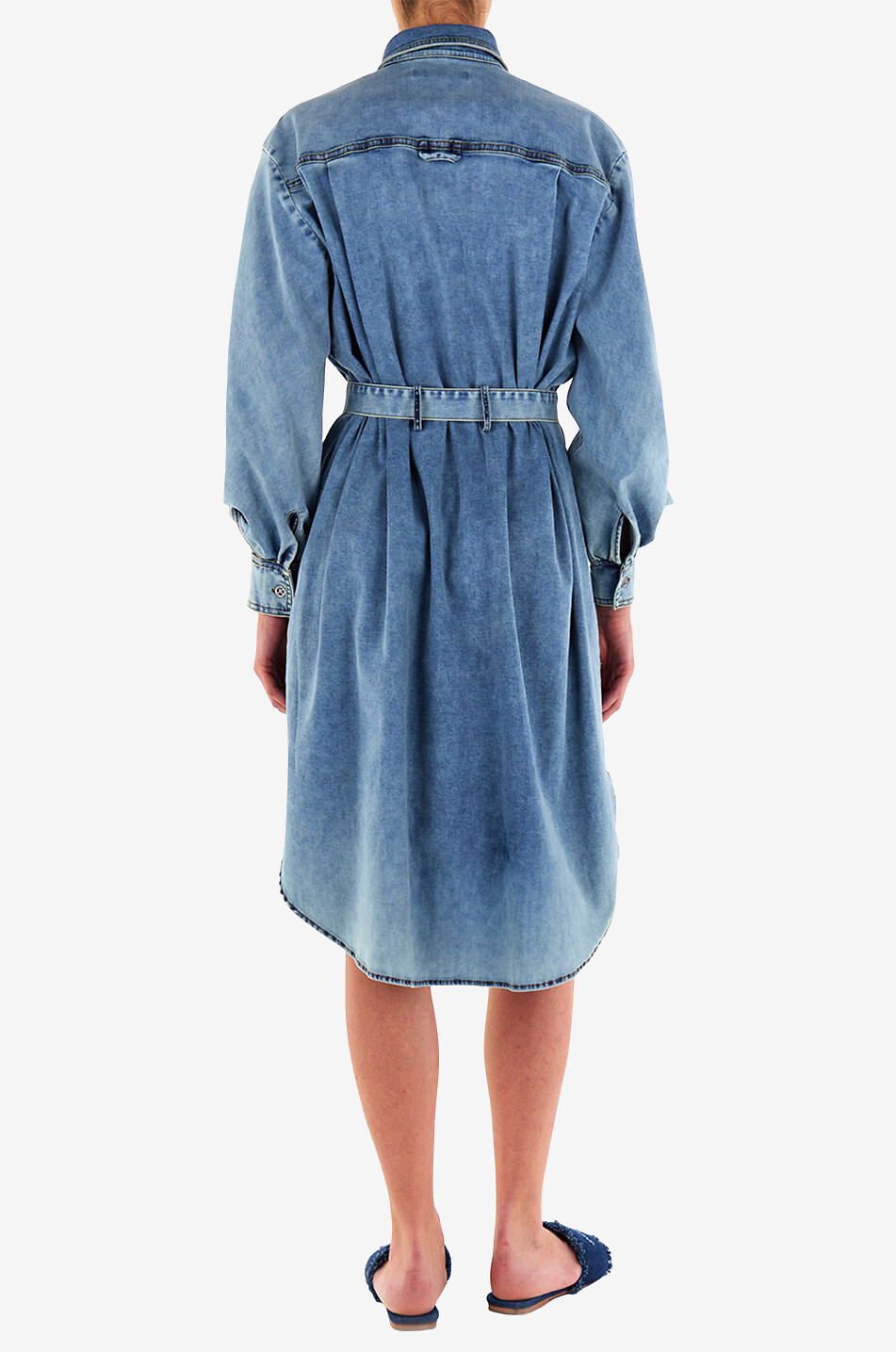 Robe chemise midi en denim délavé