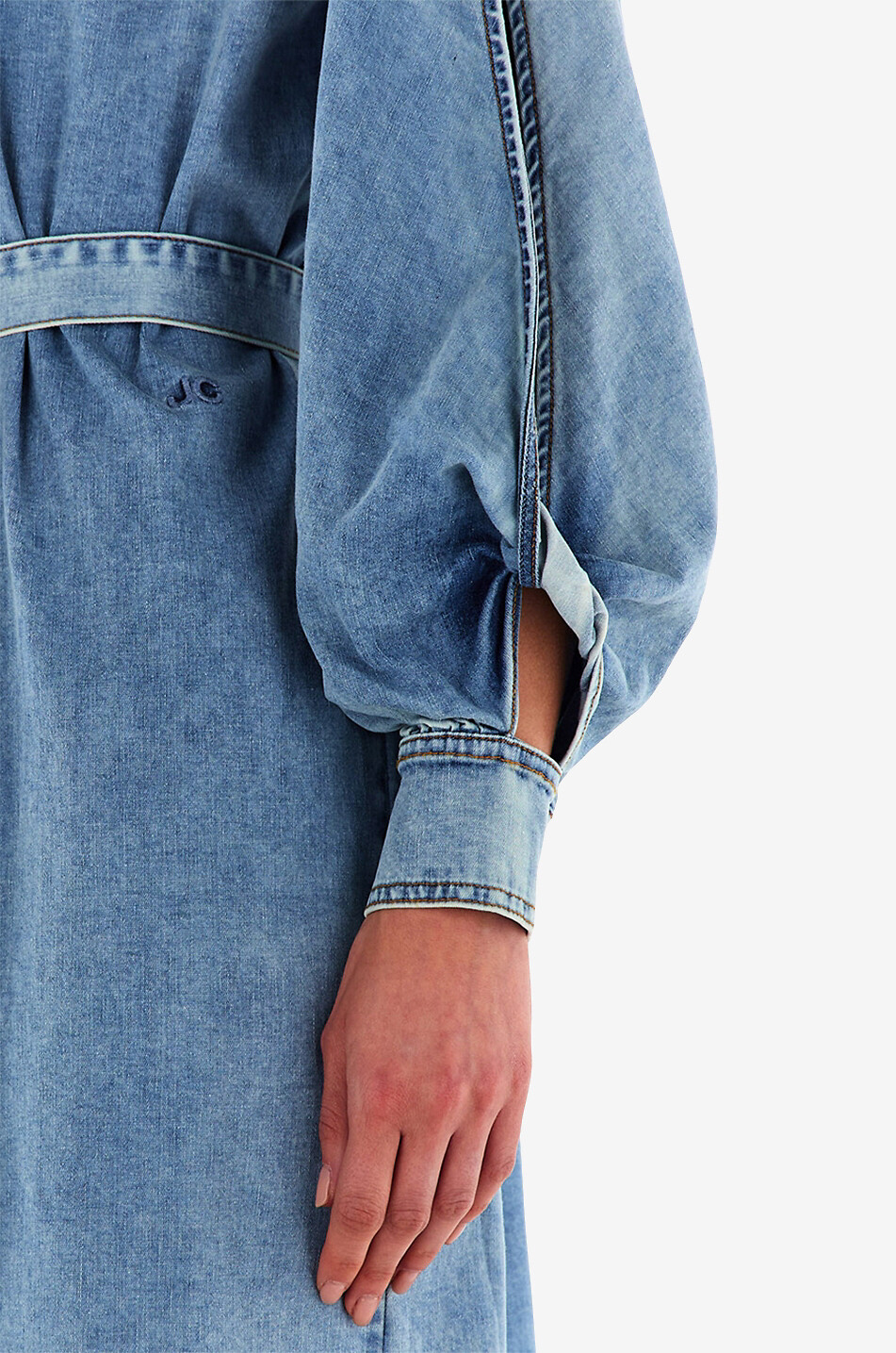 Robe chemise midi en denim délavé