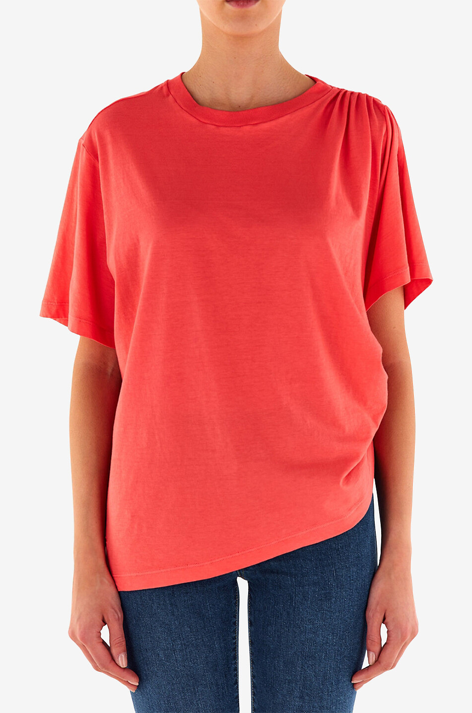 Asymmetrisches Kurzarm-T-Shirt mit Raffungen