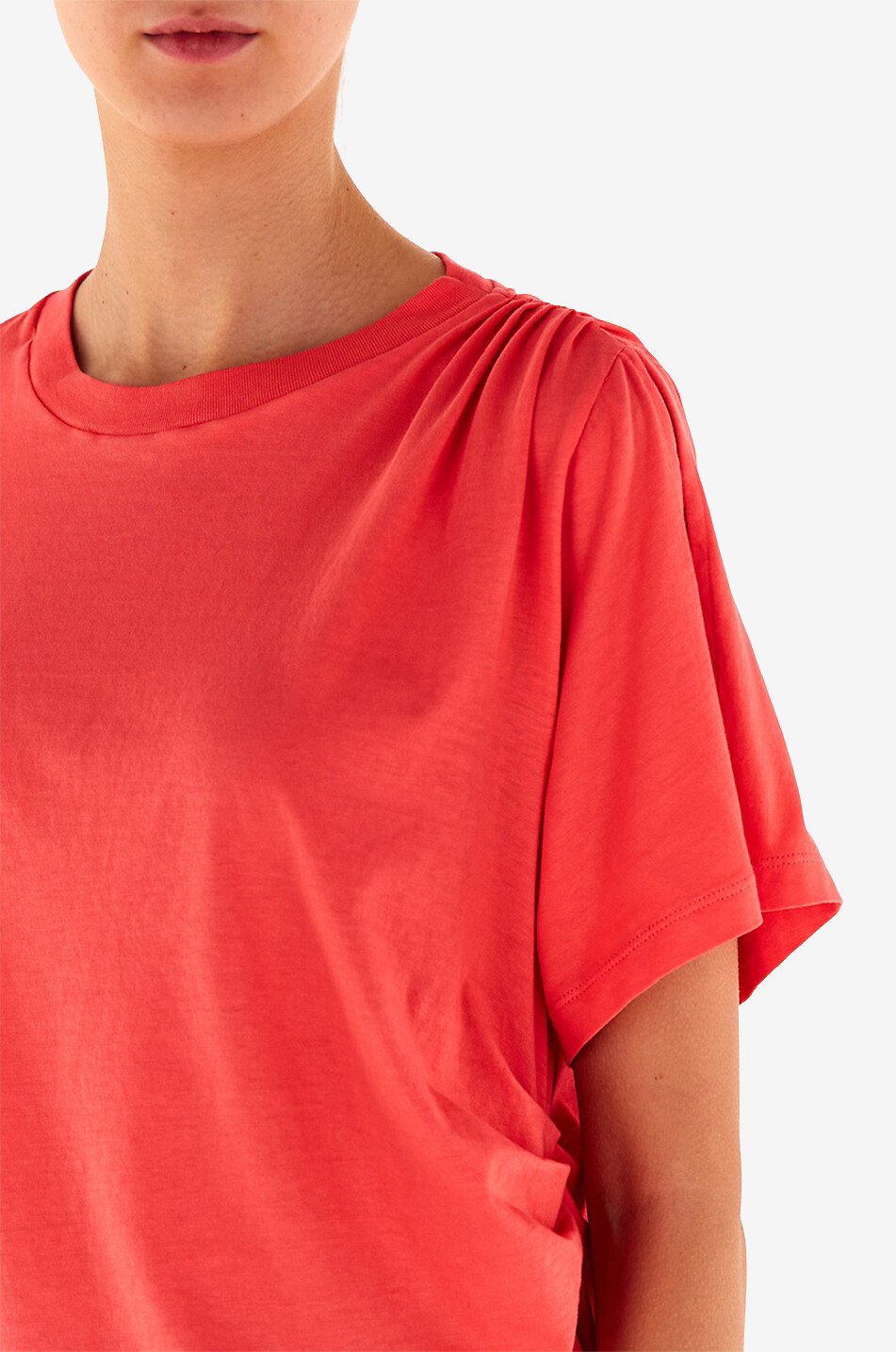 Asymmetrisches Kurzarm-T-Shirt mit Raffungen