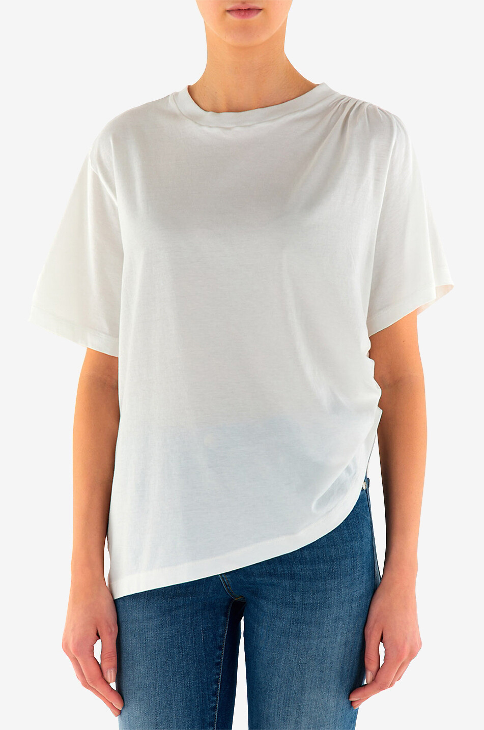 Assymetric cotton short-sleeved T-shirt