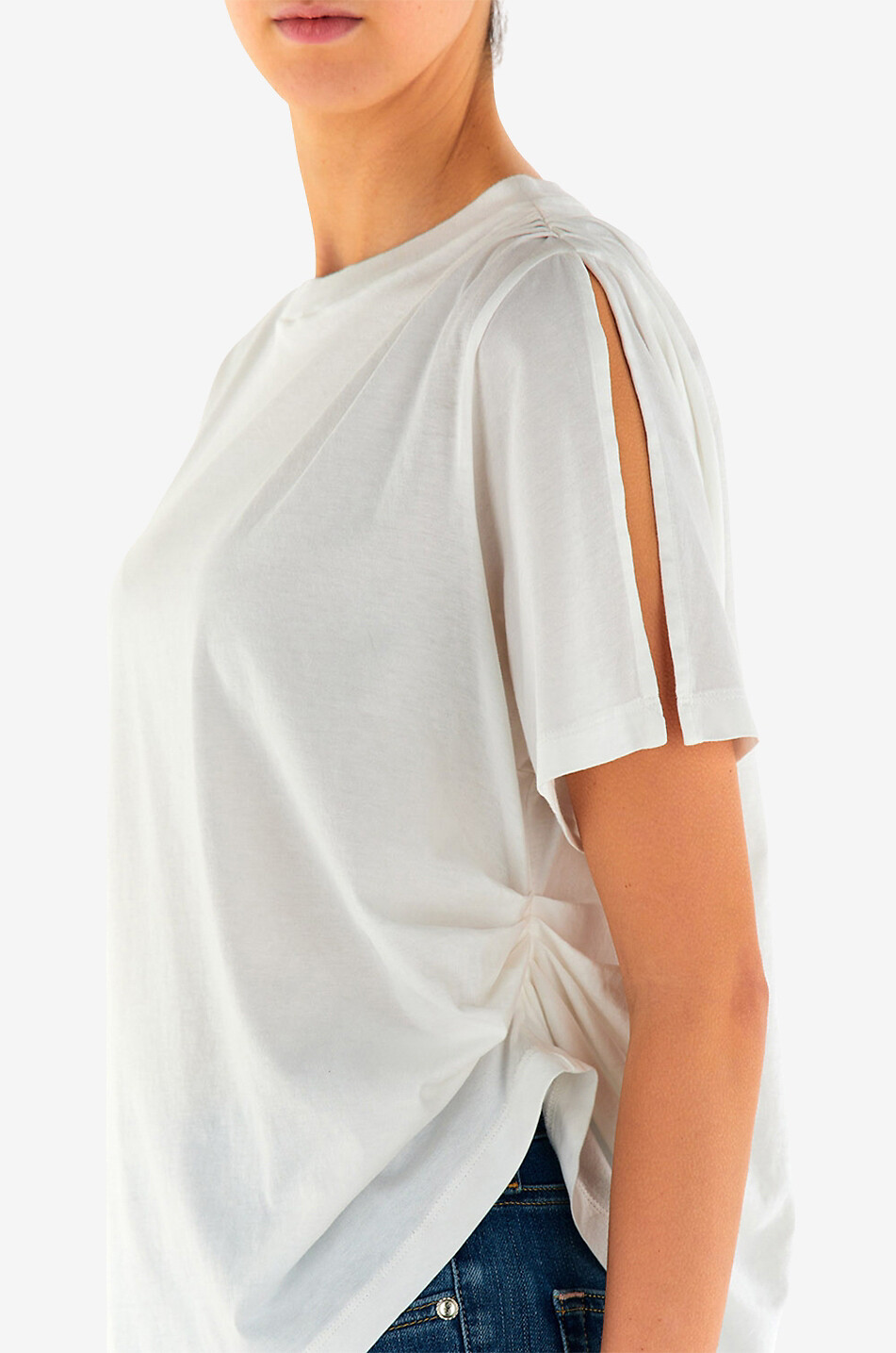 Assymetric cotton short-sleeved T-shirt