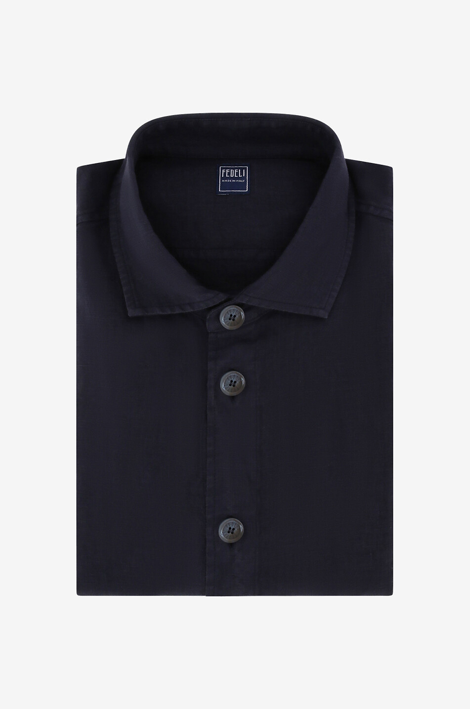 FEDELI Alberton linen long-sleeved shirt Men DARK BLUE 1