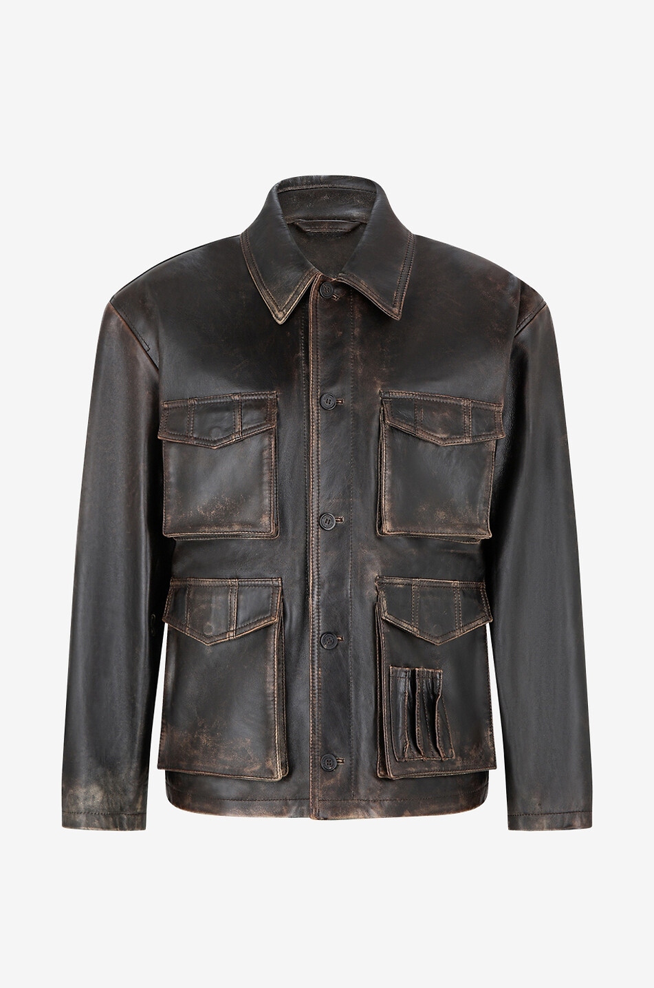Leone Pocket distressed leather jacket