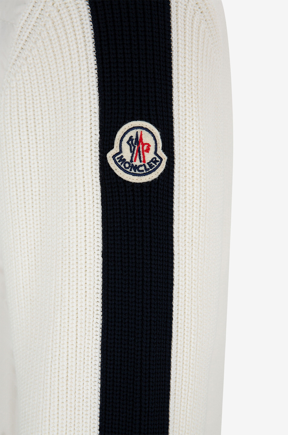 MONCLER Cardigan aus gestreiftem Strick mit Daunenteilen Herren WEISS 3