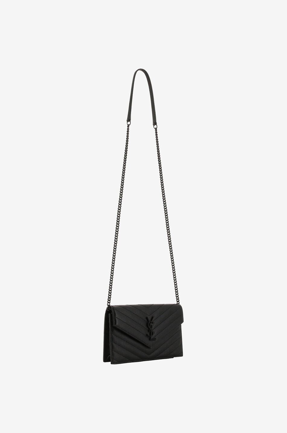 SAINT LAURENT PARIS Cassandre Envelope quilted leather chain wallet Women BLACK 2