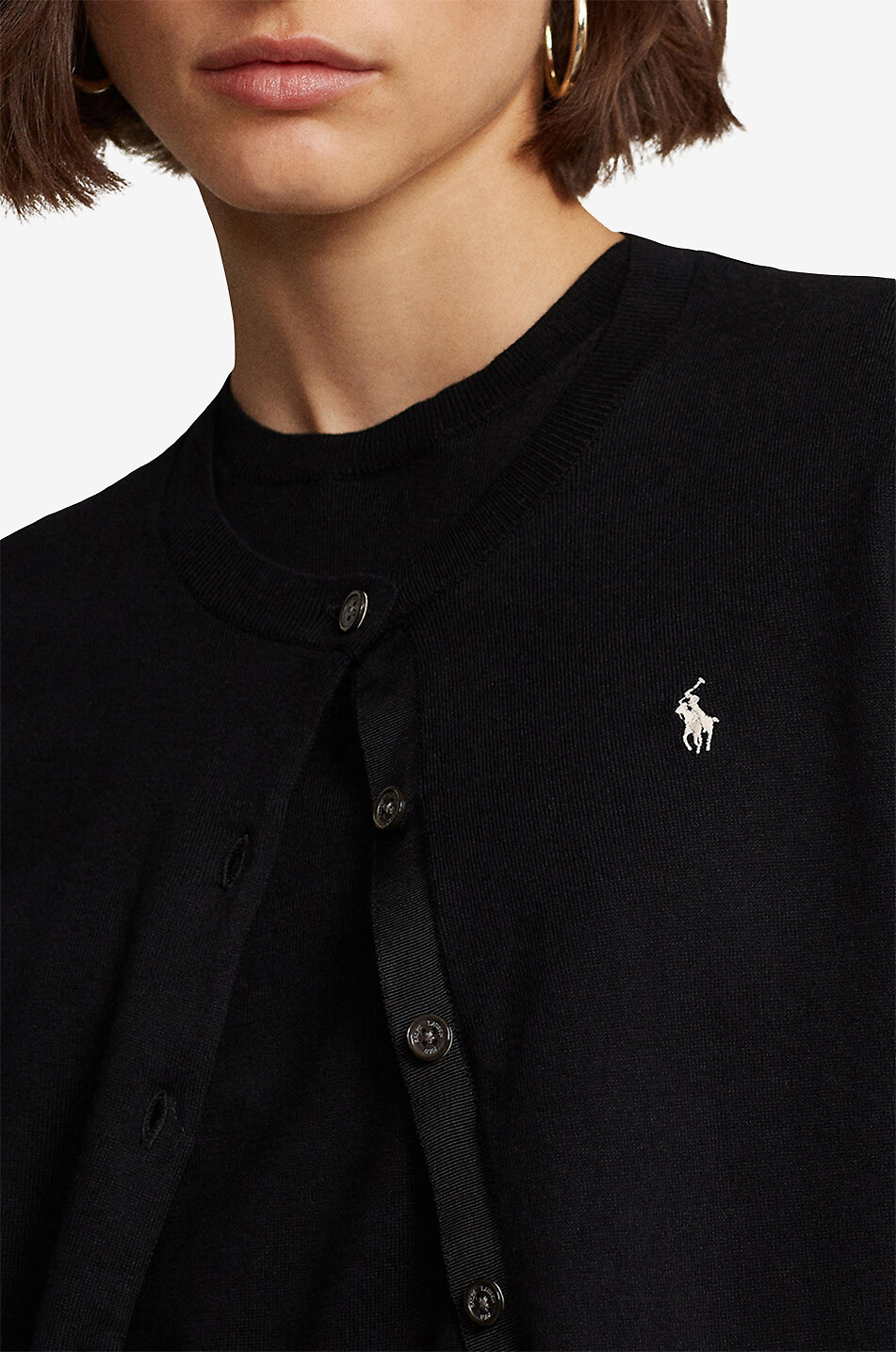 POLO RALPH LAUREN Feiner Baumwollmix-Cardigan mit Rundhals Pony Damen SCHWARZ 5