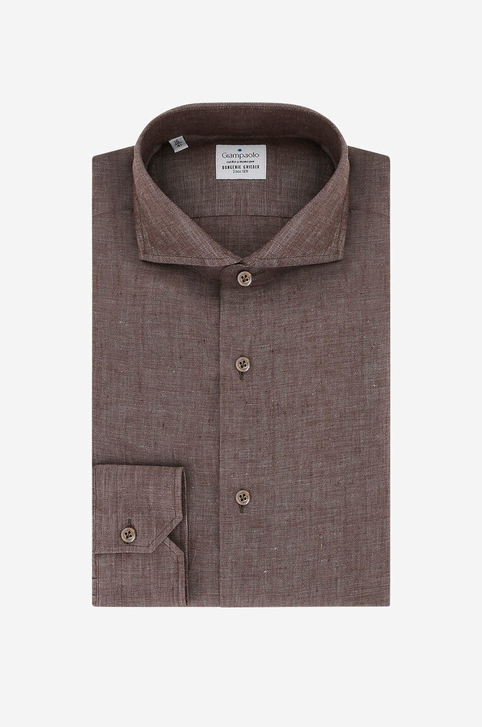 GIAMPAOLO Linen long-sleeved shirt Men MEDIUM BROWN 1