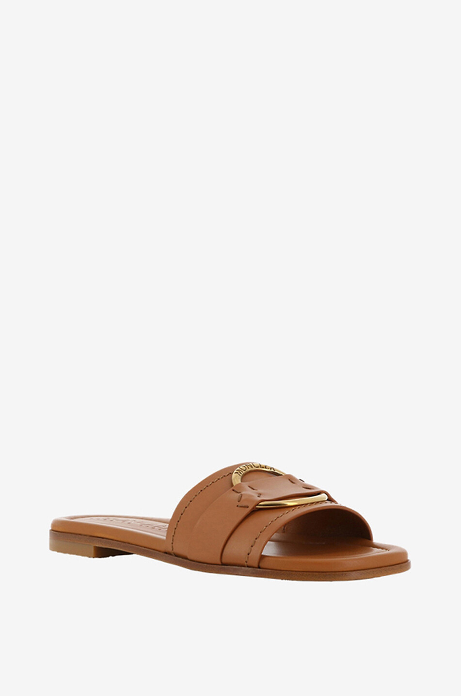 MONCLER Mules plates en cuir lisse Bell Slide Femme CAMEL 1
