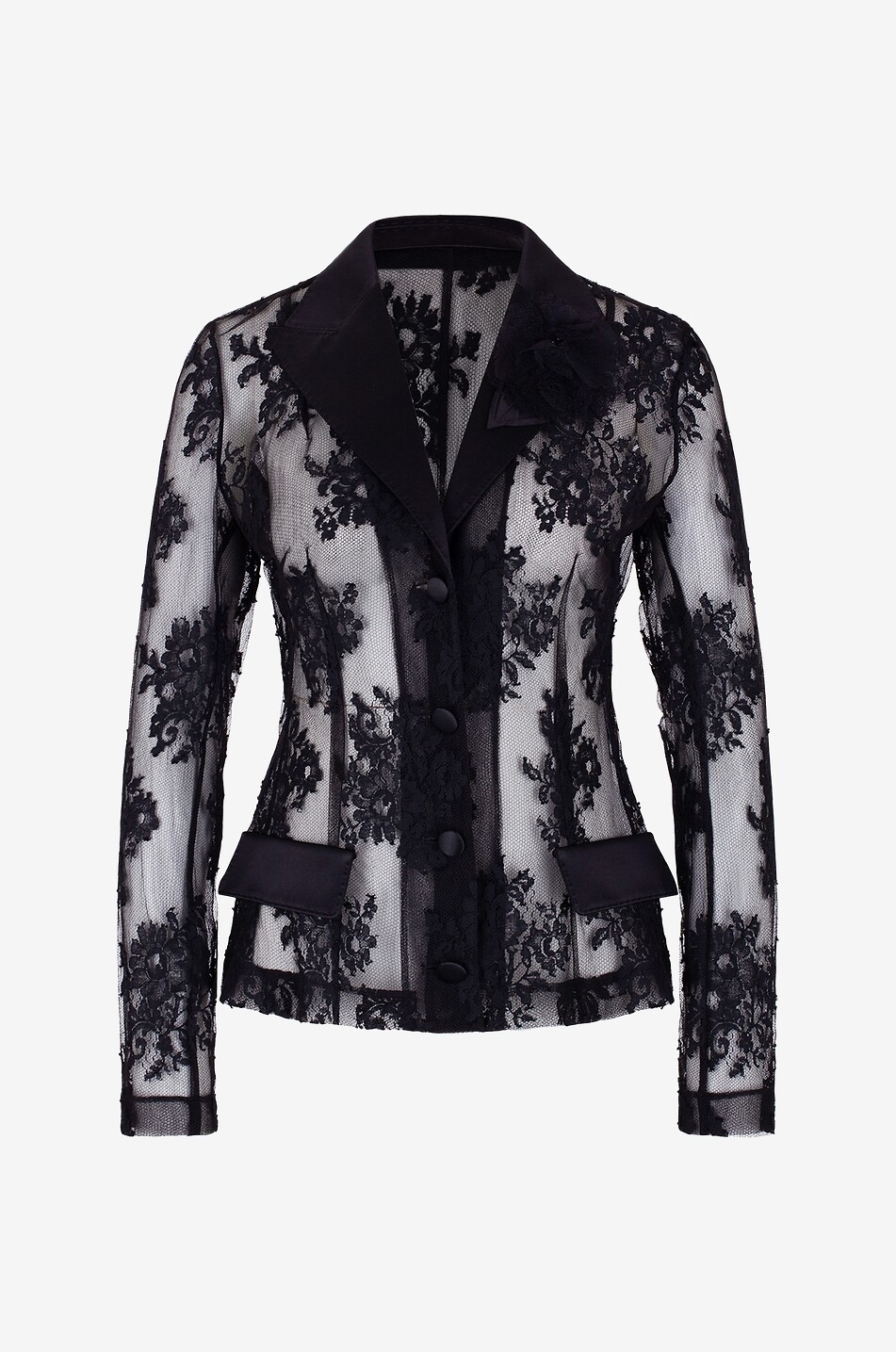 DOLCE & GABBANA Blazer cintré en dentelle et satin Femme NOIR 1