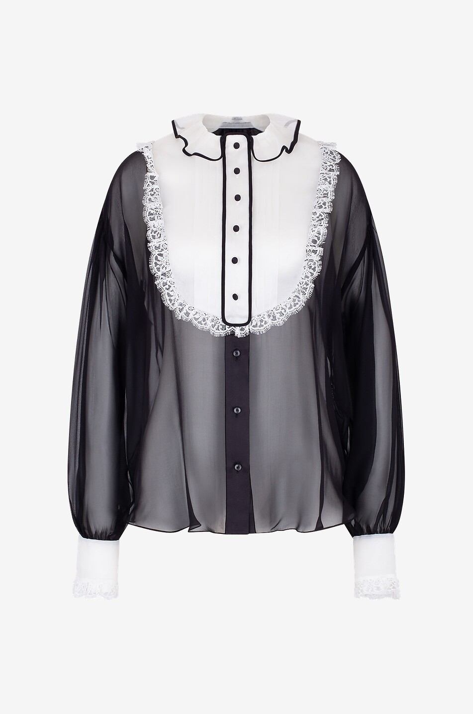 DOLCE & GABBANA Lace adorned silk chiffon shirt with bib Women BLACK 1