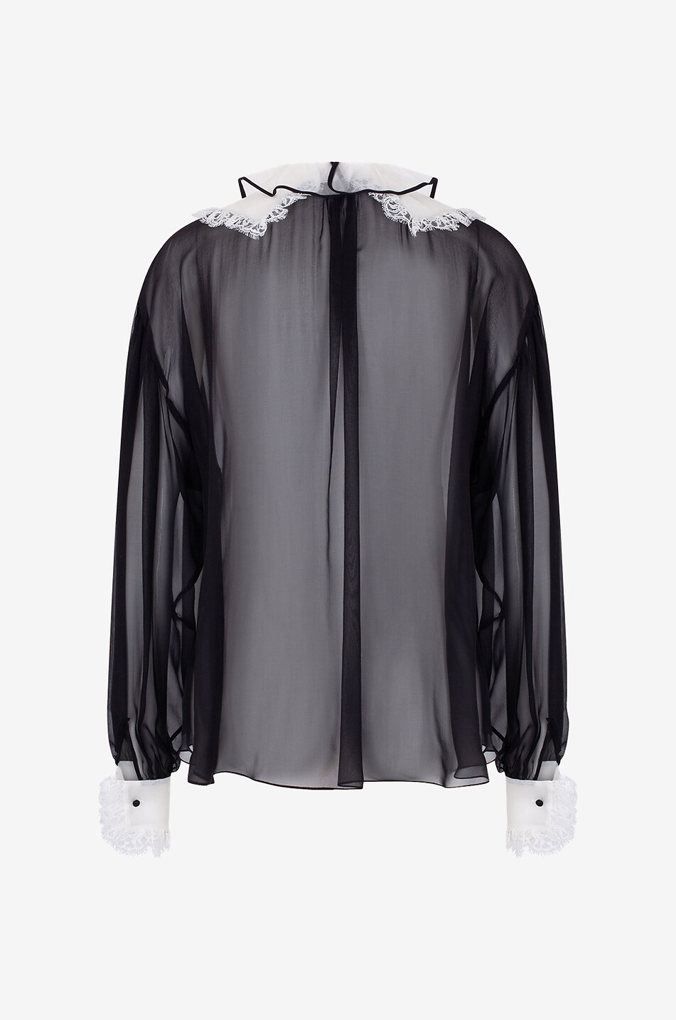 DOLCE & GABBANA Lace adorned silk chiffon shirt with bib Women BLACK 2