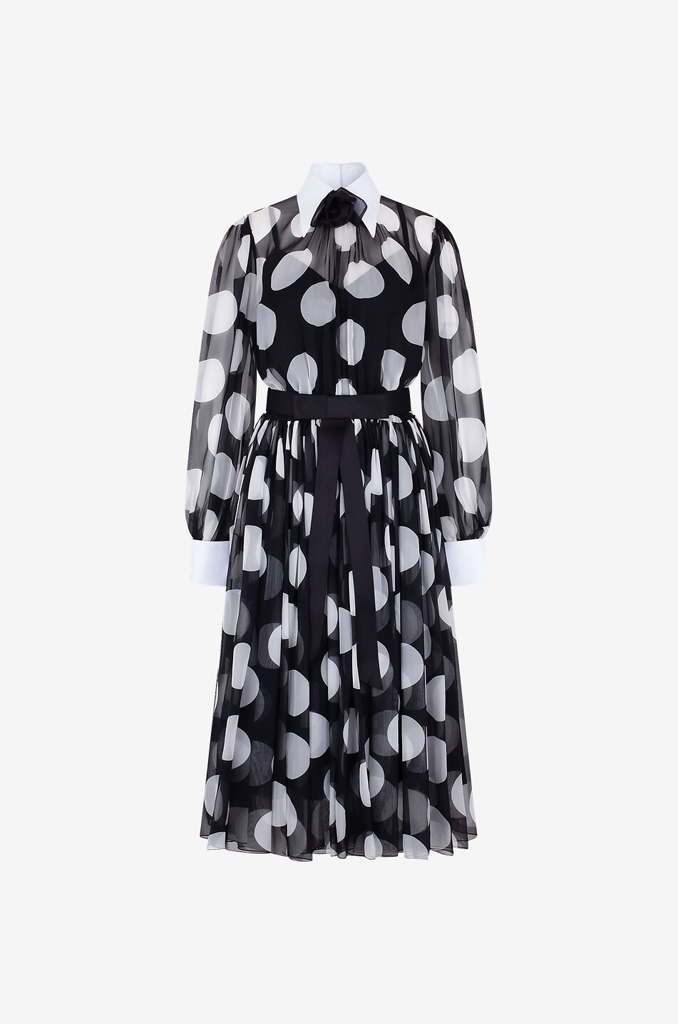 Robe midi en mousseline de soie à pois