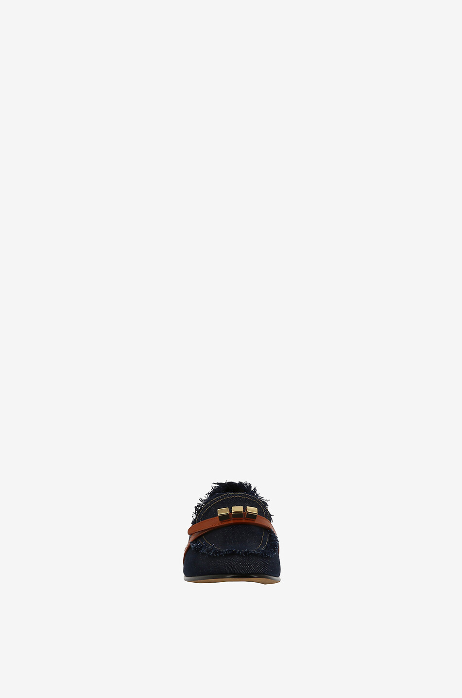 Mocassins en denim brut effiloché et cuir Capry