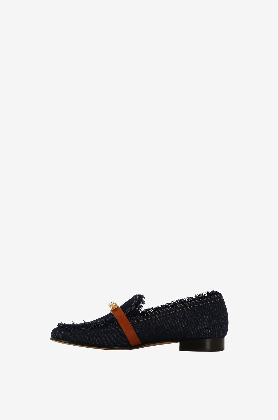 Mocassins en denim brut effiloché et cuir Capry