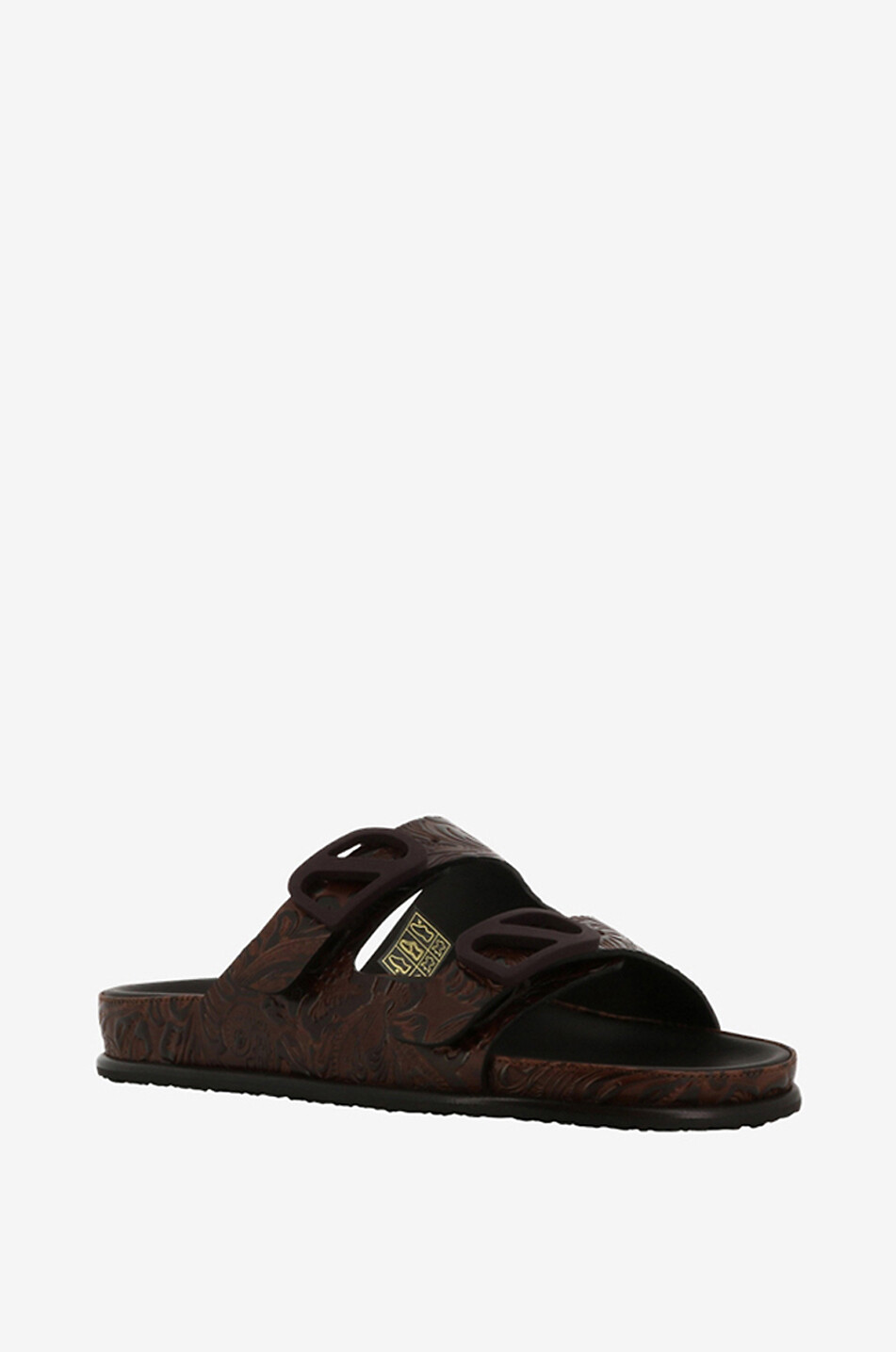 Fred flat flower embossed leather slides
