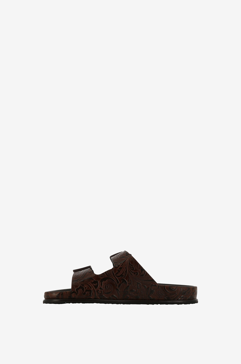 Fred flat flower embossed leather slides