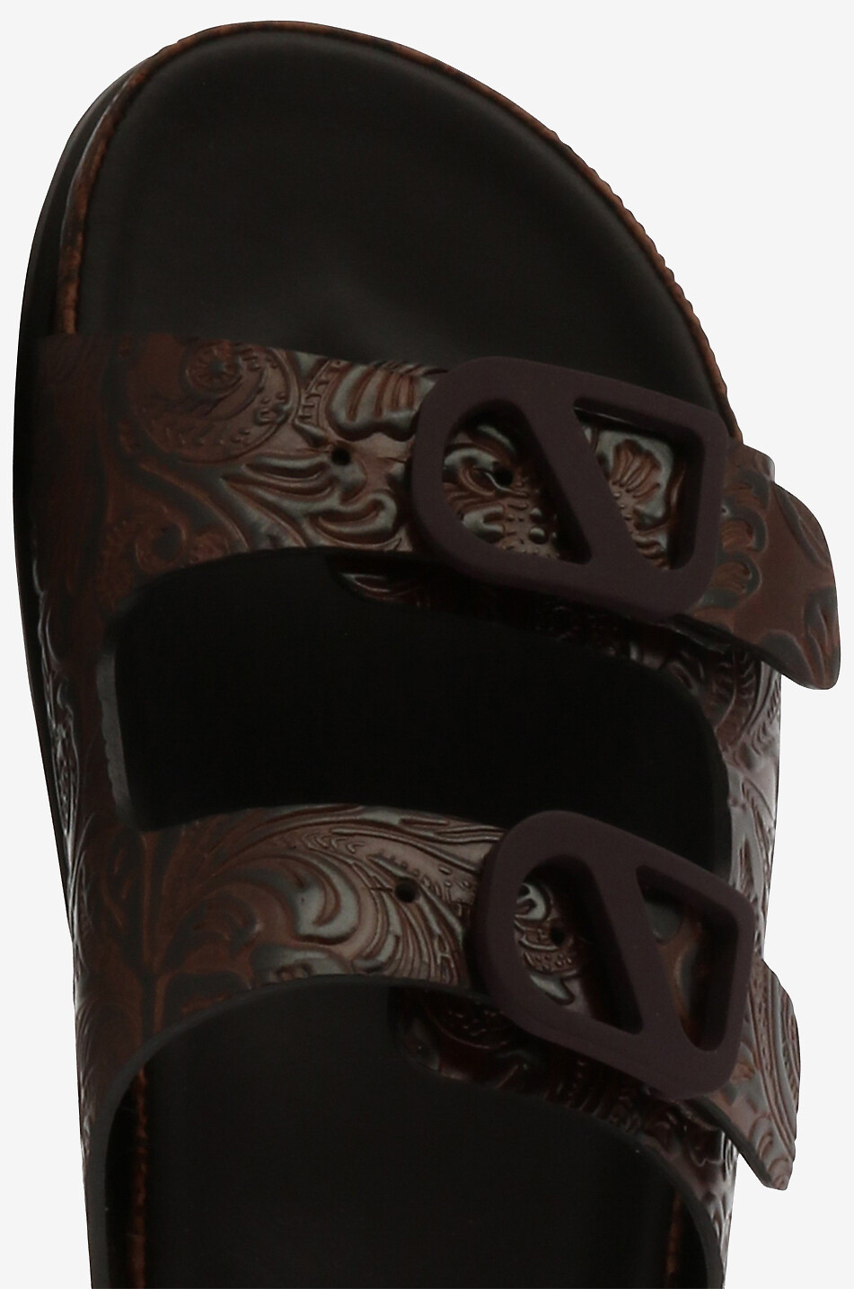 Fred flat flower embossed leather slides