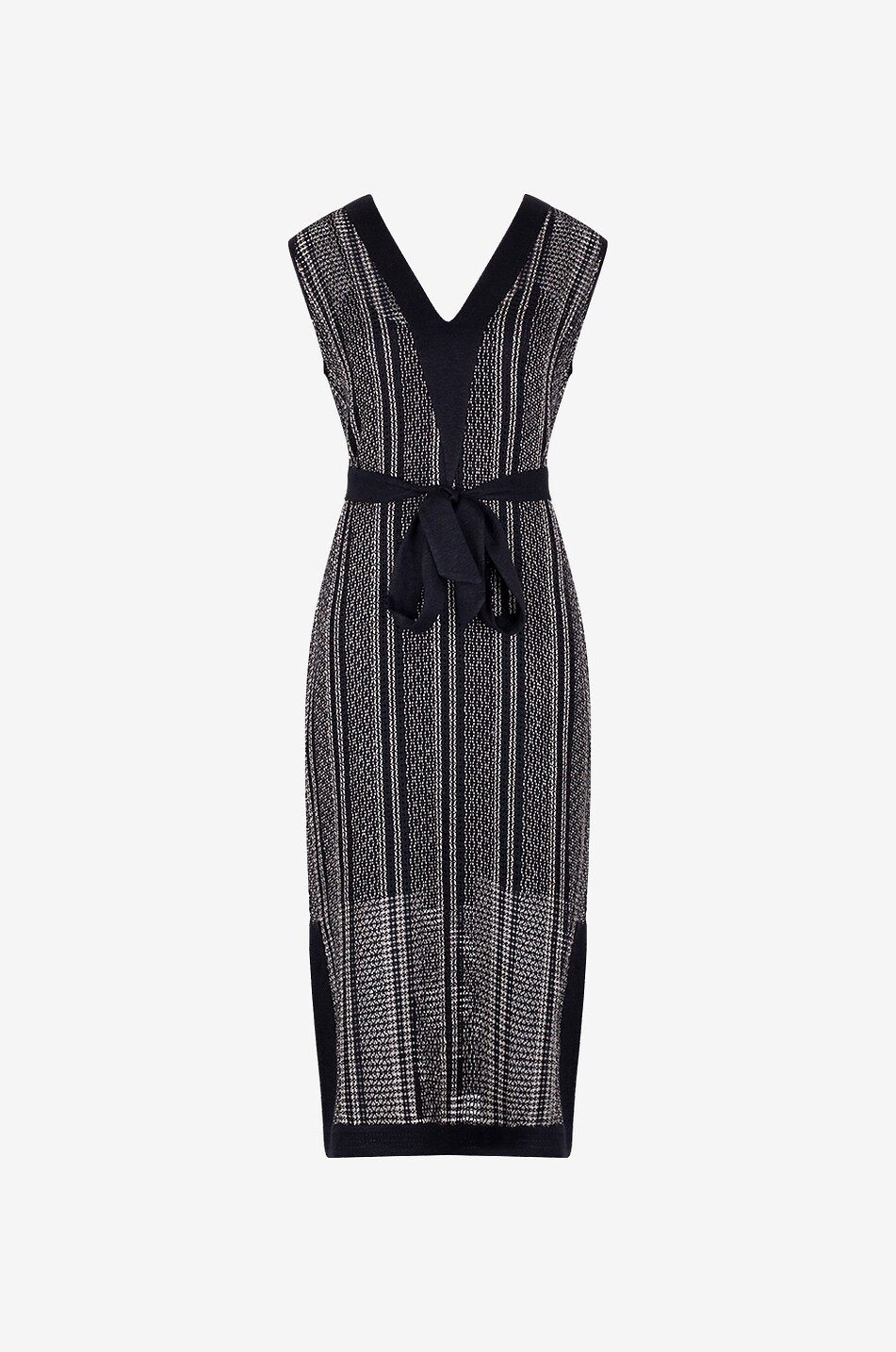 Robe midi sans manches en maille crochet rayée