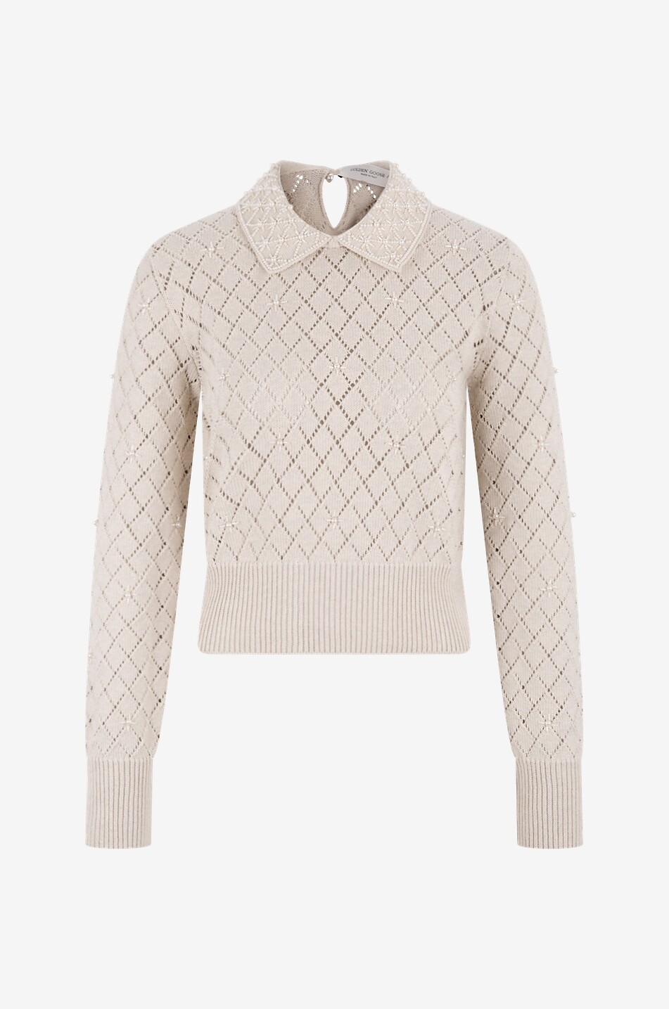 Pull polo ajouré brodé de perles Licia