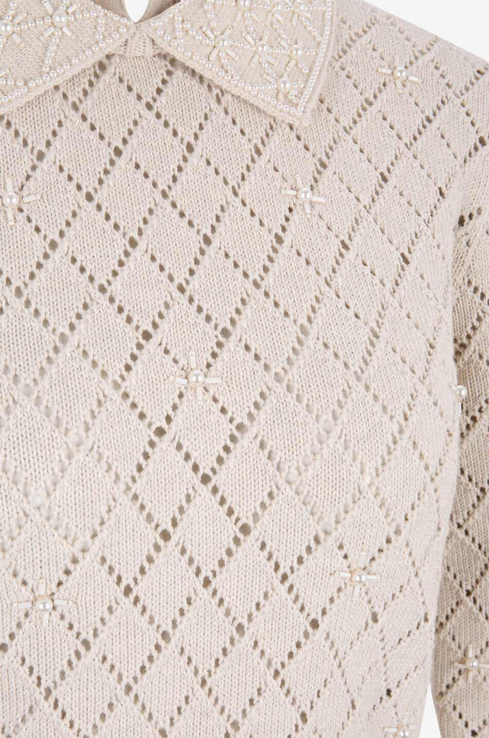 Pull polo ajouré brodé de perles Licia