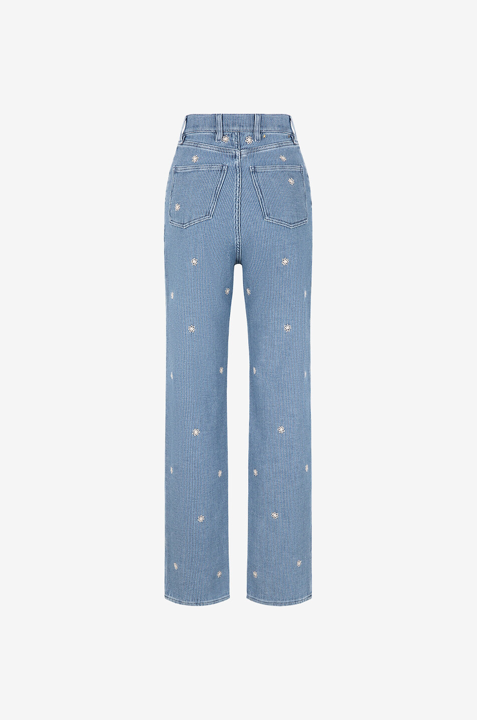 Kim Long Leg Denim Micro Stripe flower embroidered high-rise straight jeans