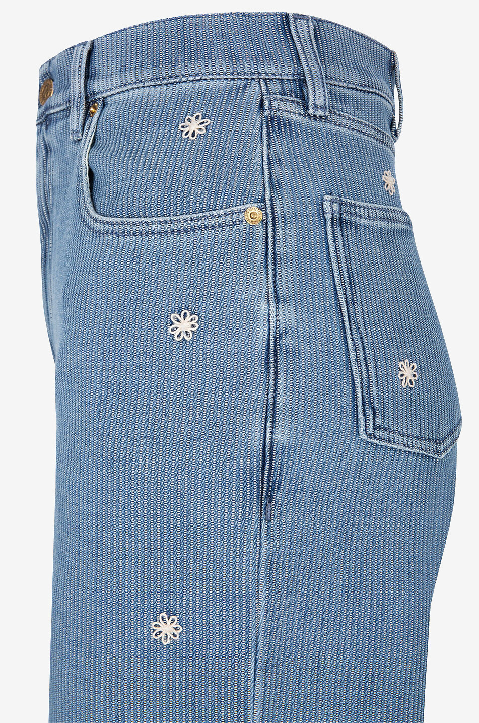 Blütenbestickte gerade Jeans mit hohem Bund Kim Long Leg Denim Micro Stripe