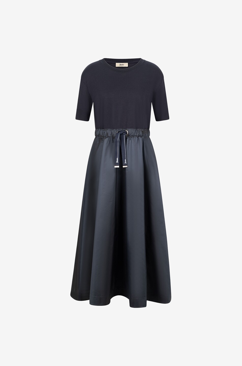 HERNO Glam Knit Effect Techno Taffeta bi-material midi dress Women DARK BLUE 1