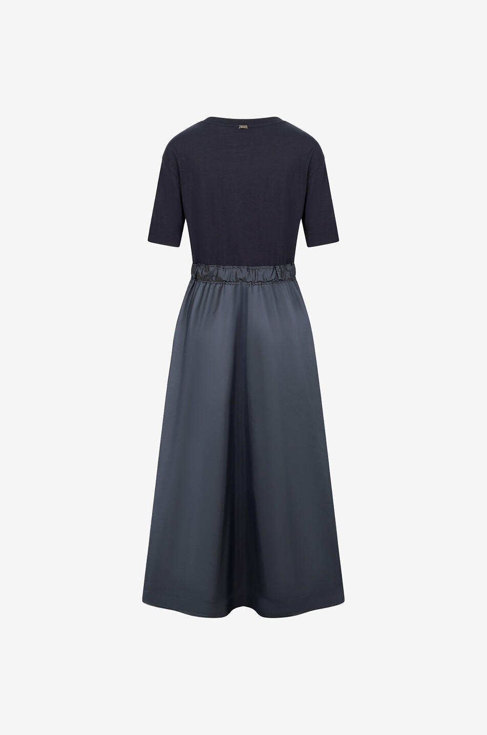 HERNO Glam Knit Effect Techno Taffeta bi-material midi dress Women DARK BLUE 2