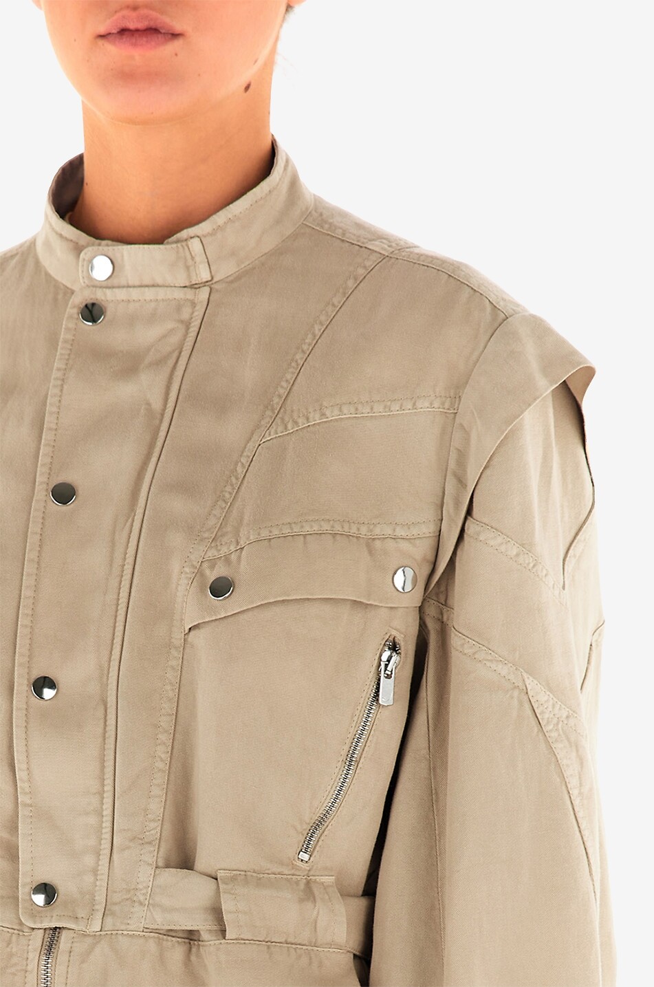 JACOB COHEN COUTURE Veste en lyocell et lin avec ceinture Trucker Femme Beige moyen 5