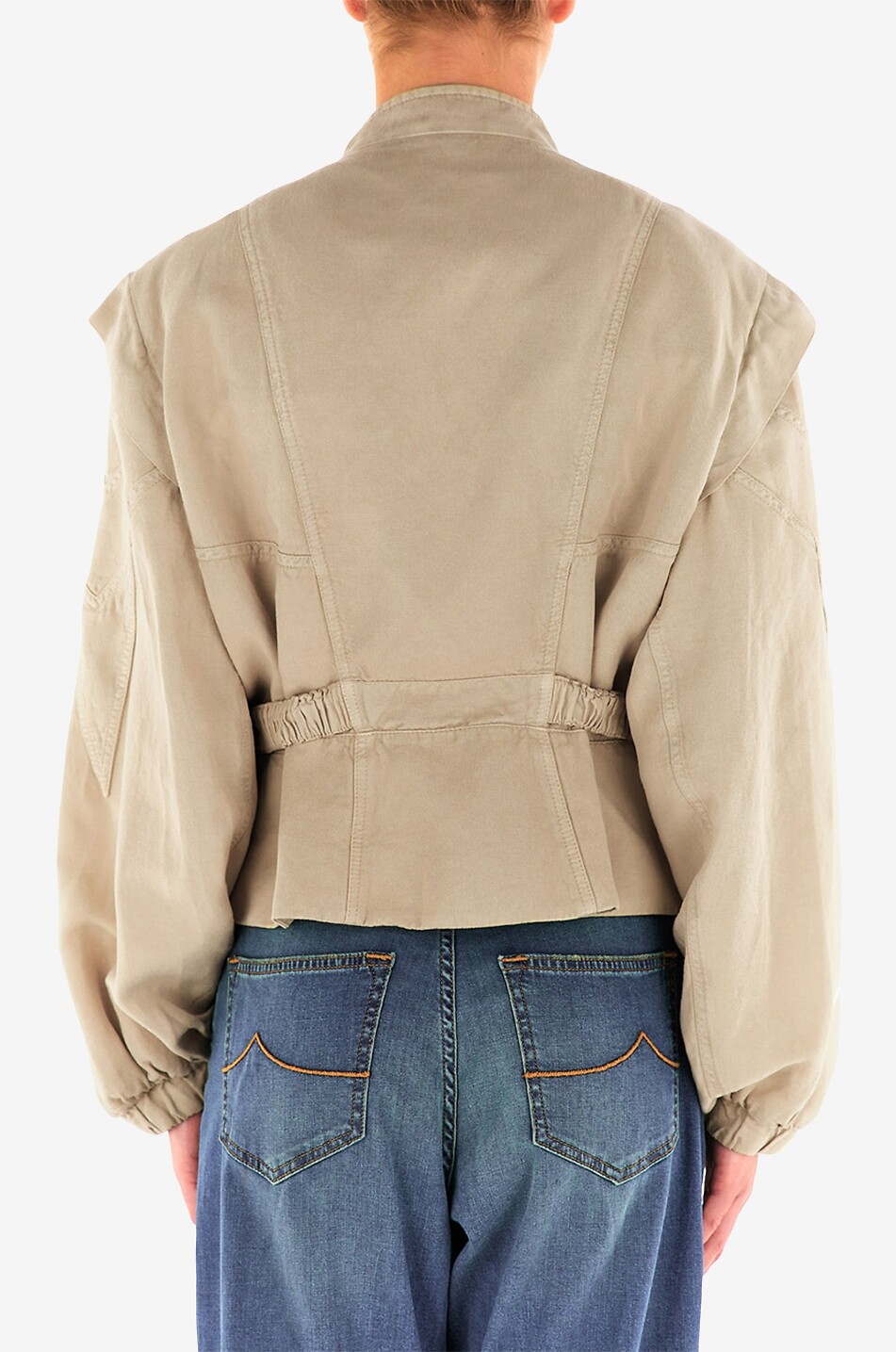 JACOB COHEN COUTURE Veste en lyocell et lin avec ceinture Trucker Femme Beige moyen 4