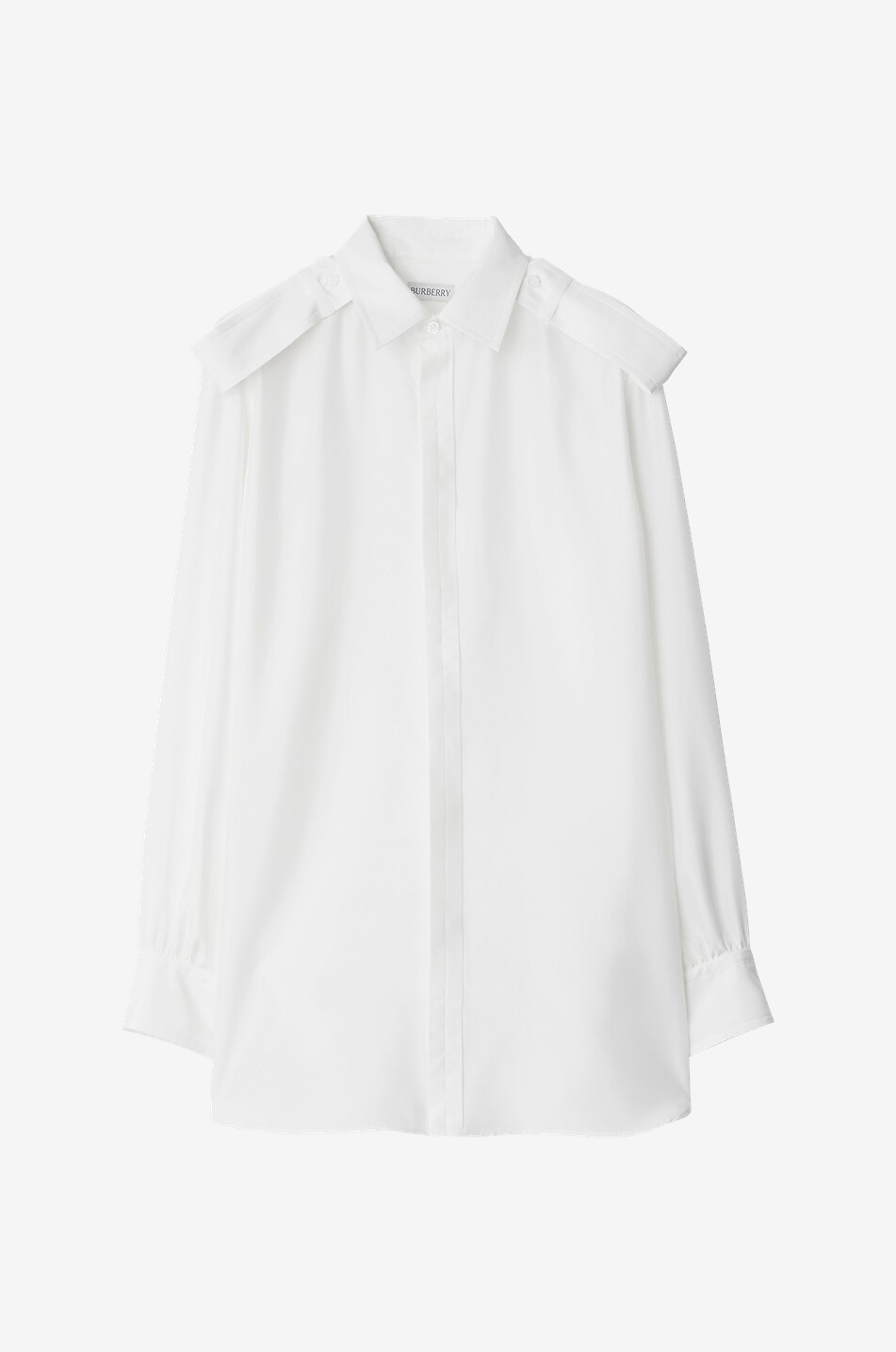 BURBERRY Chemise à manches longues en soie à épaulettes Femme BLANC CASSE 1