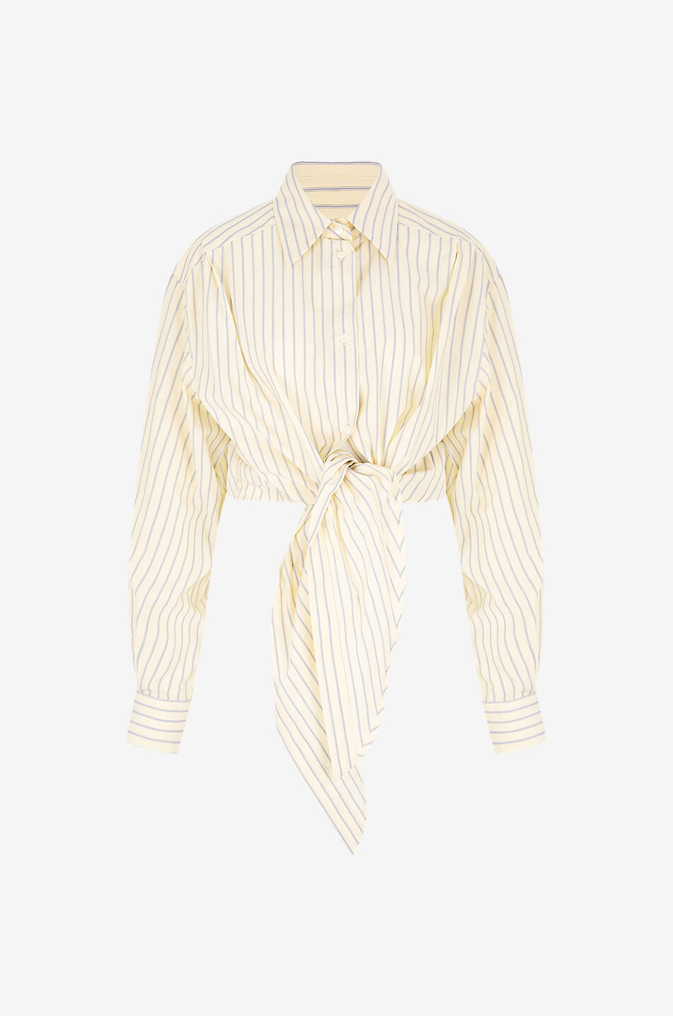 Cotton striped self-tie cropped shirt