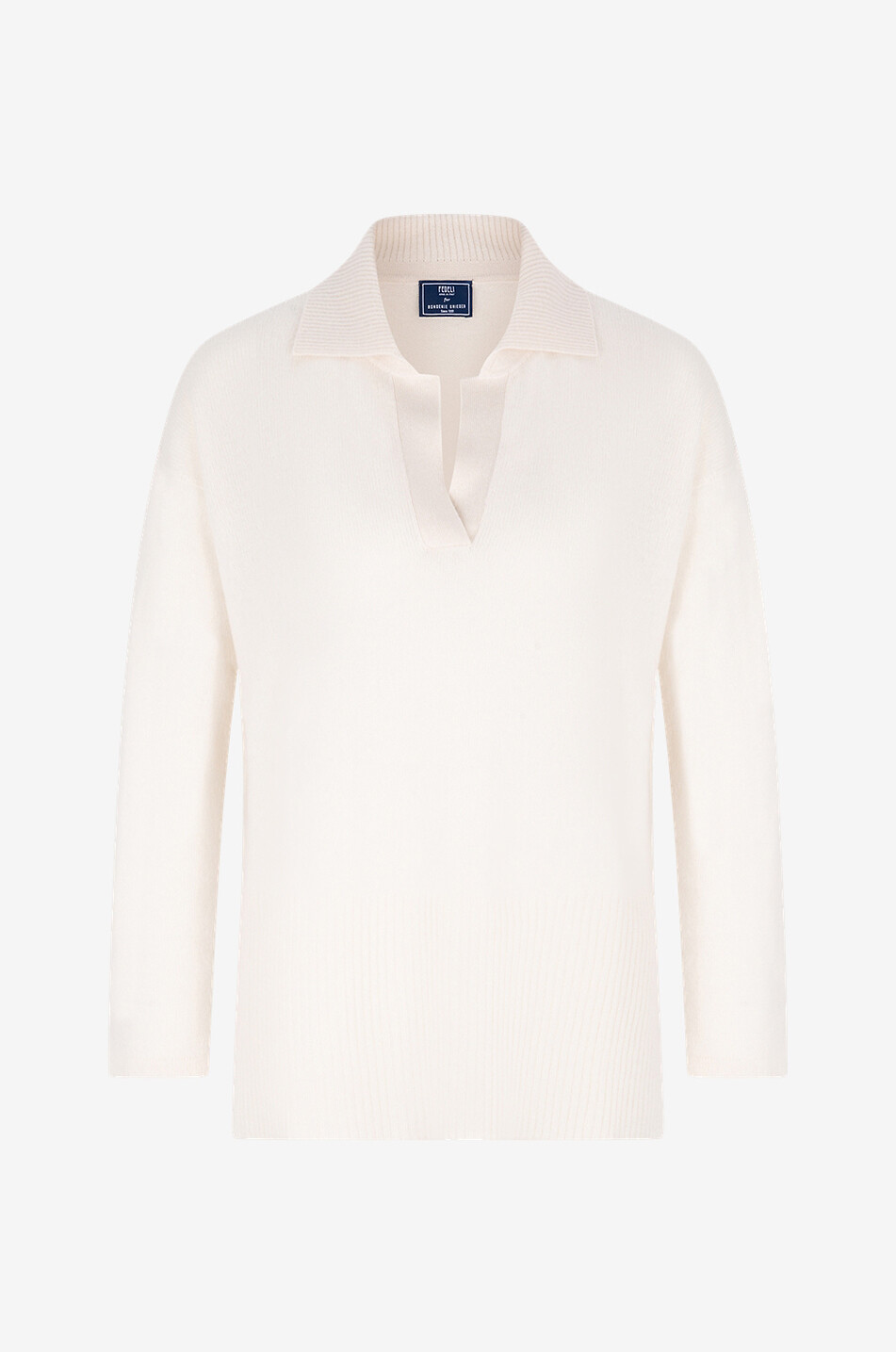 FEDELI Pull en cachemire à col polo Niche Femme BLANC CASSE 1