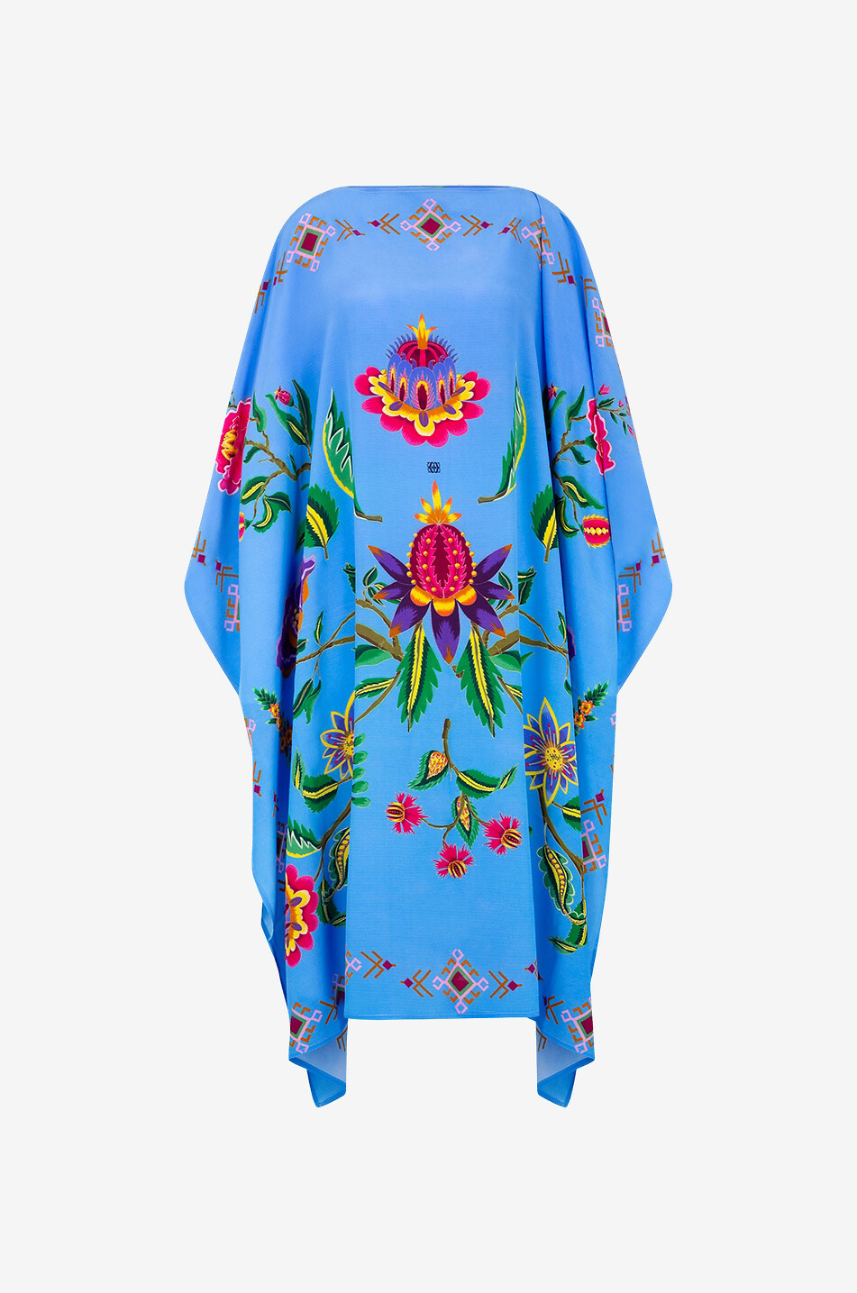 SIMONE BRUNS Lange Tunika aus Seide Ethno Floral Damen BLAU 1