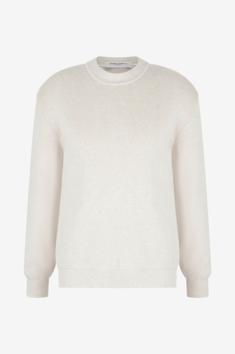 GOLDEN GOOSE Pull à col rond en coton bio brodé logo Davis Homme BLANC CASSE 1