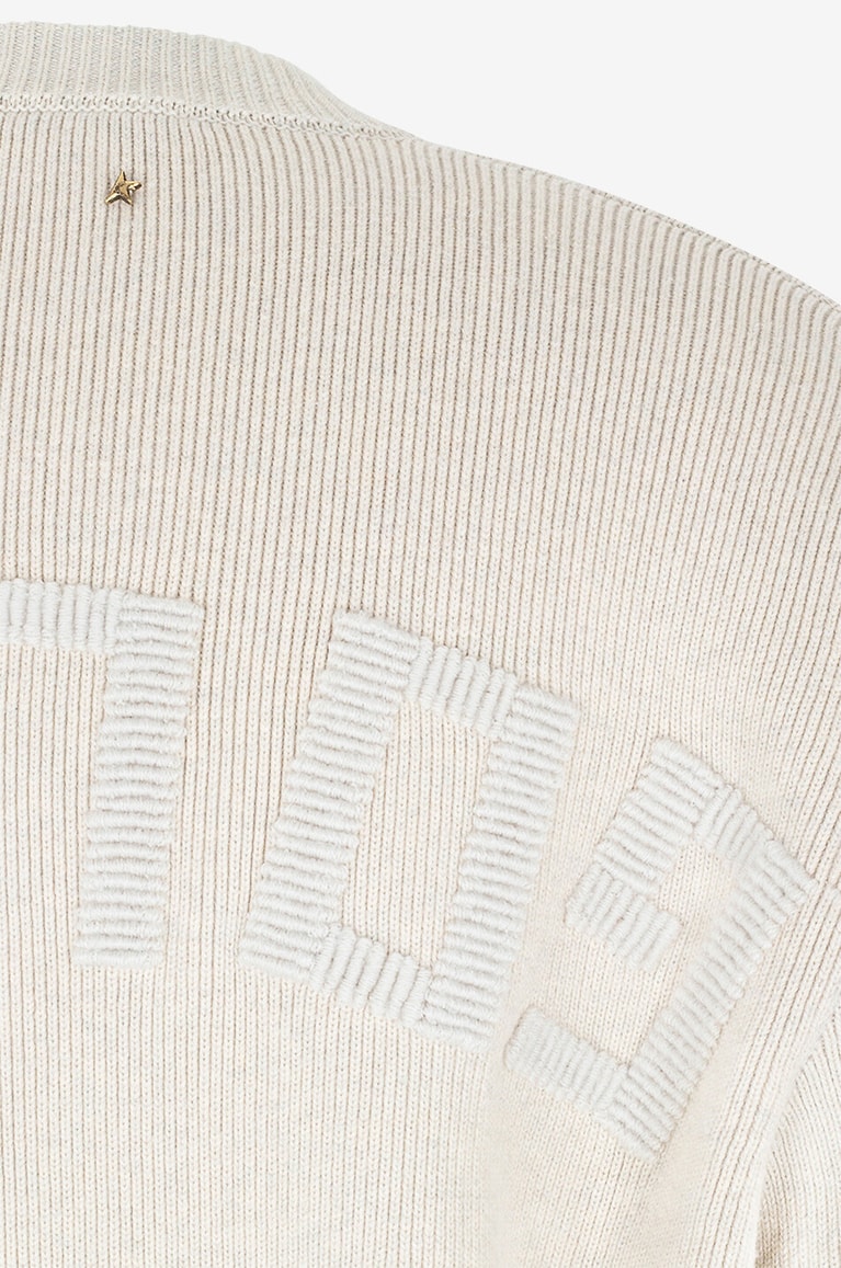 GOLDEN GOOSE Pull à col rond en coton bio brodé logo Davis Homme BLANC CASSE 3
