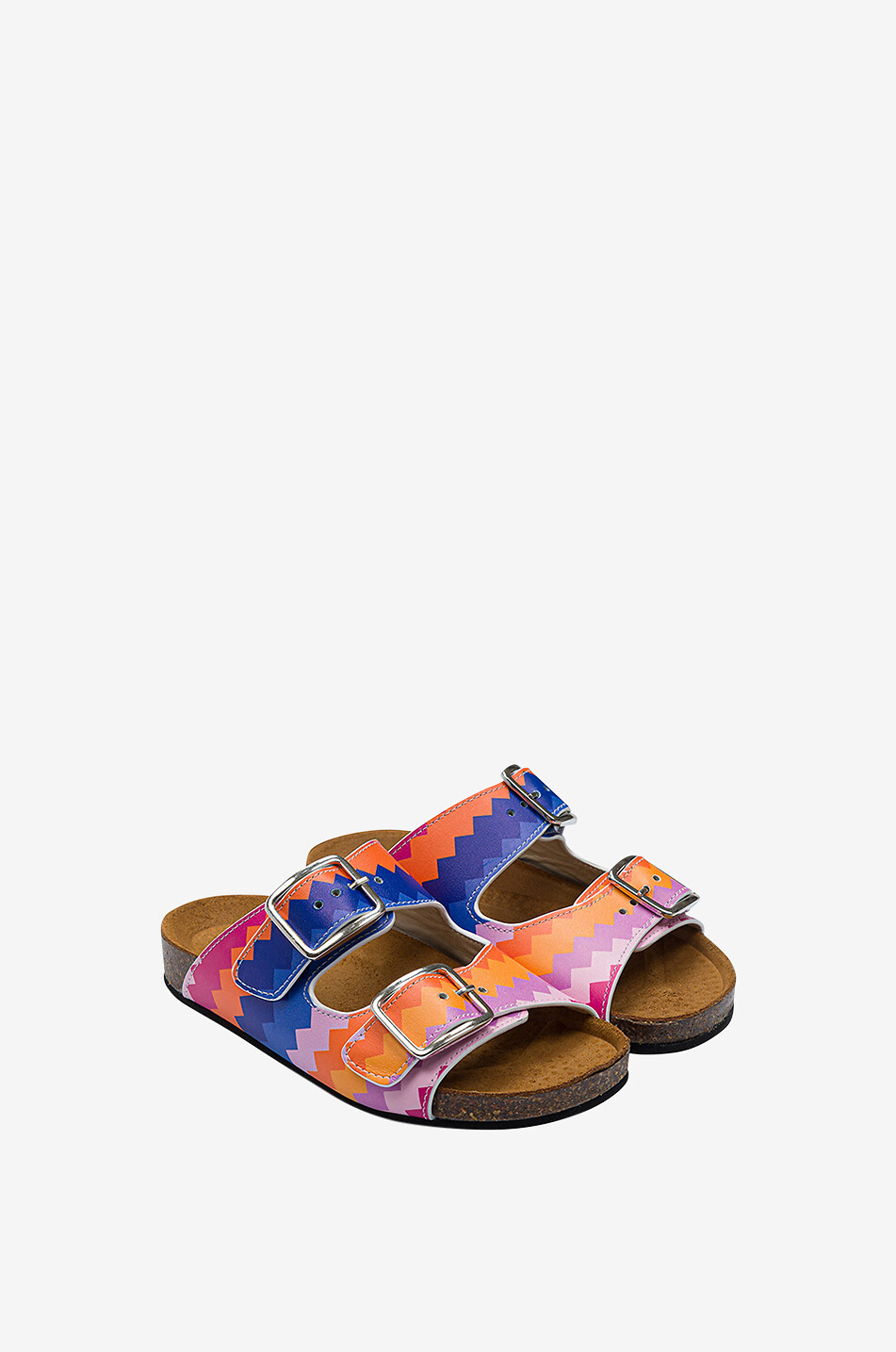 Zig-zag print girl's leater mules